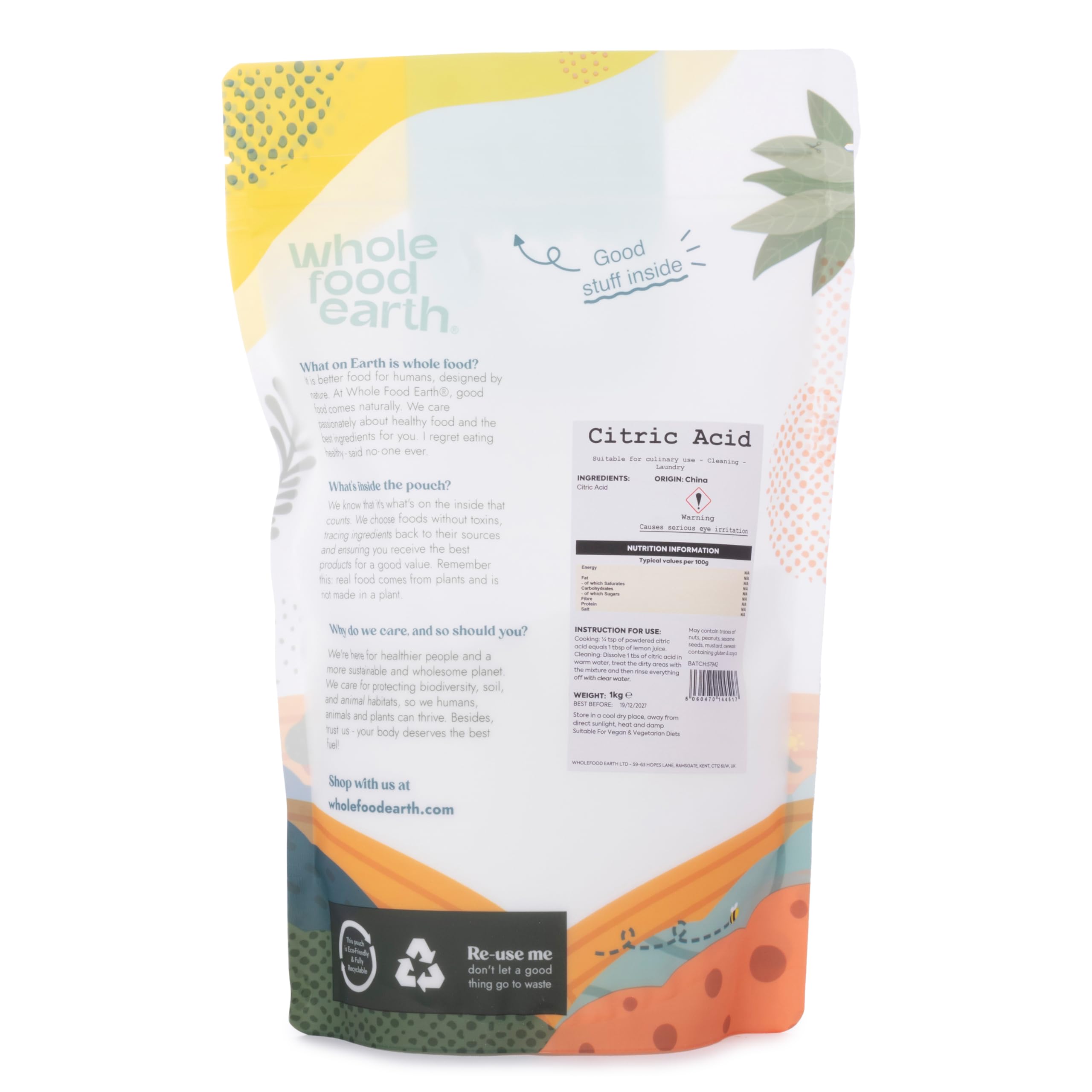 Wholefood Earth Food Grade Anhydrous Citric Acid Powder | 1kg 2