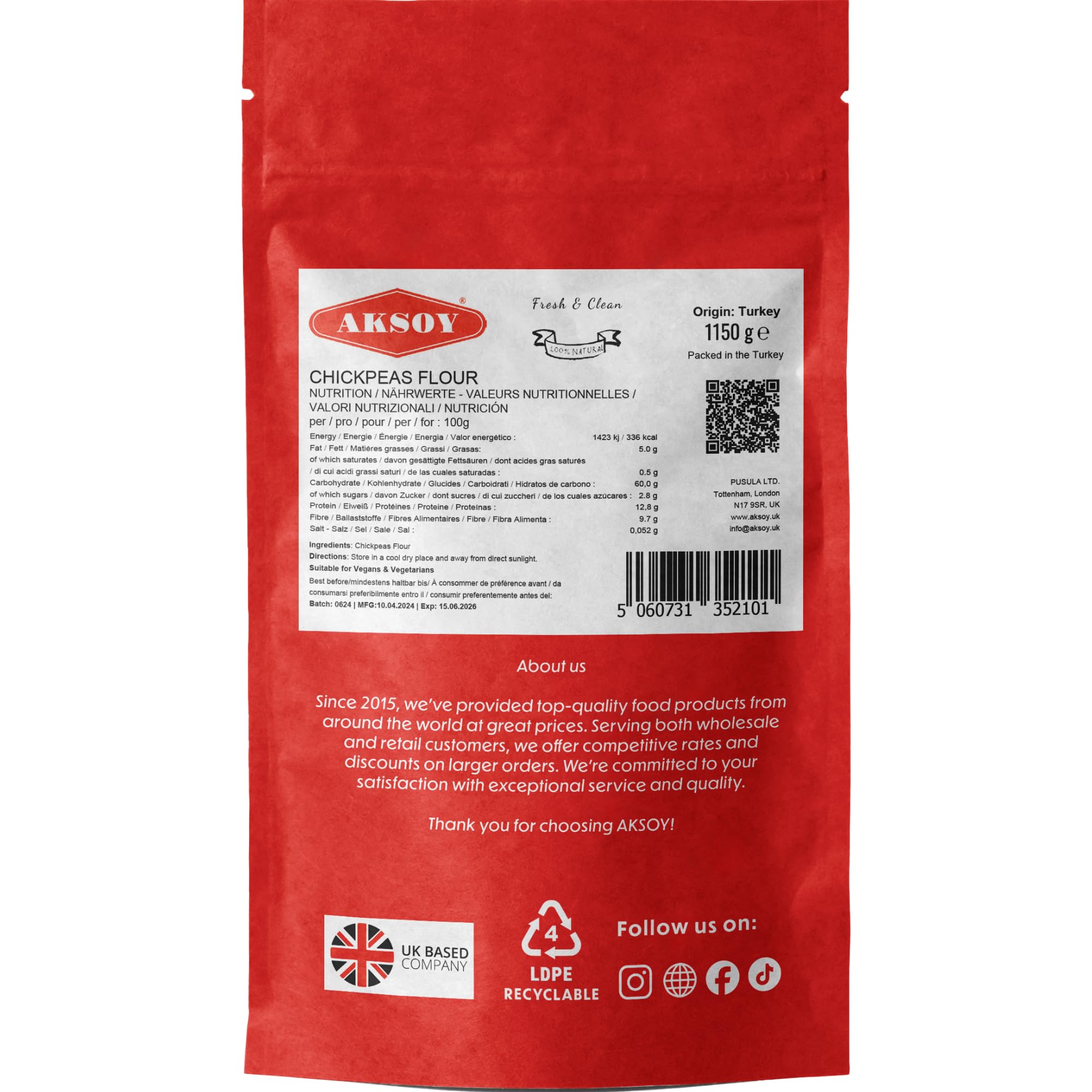 AKSOY Chickpeas Flour - Natural & Nutritious Garbanzo Bean Flour | 1.15 kg 5