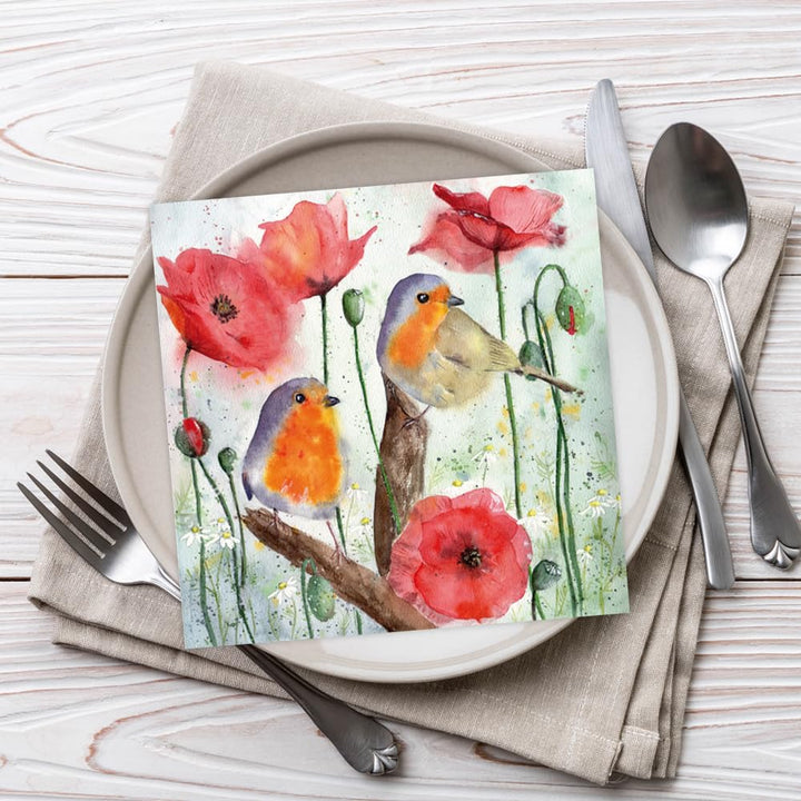 Jet Paper Robin Birds and Poppy Flowers 3-Ply Napkin 33 cm