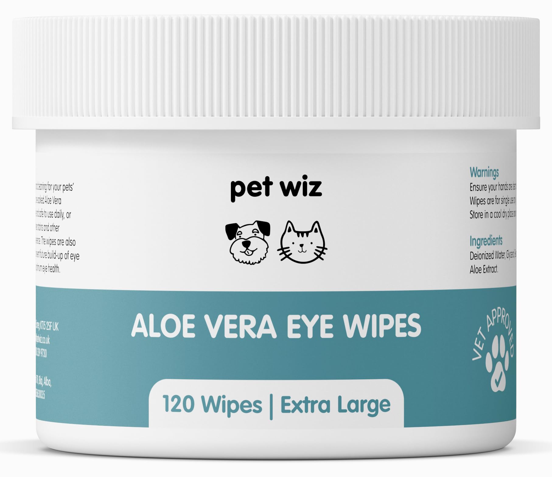 pet wiz Vet Approved Natural Eye Wipes for Dogs - 120 Extra Large Soothing Pads