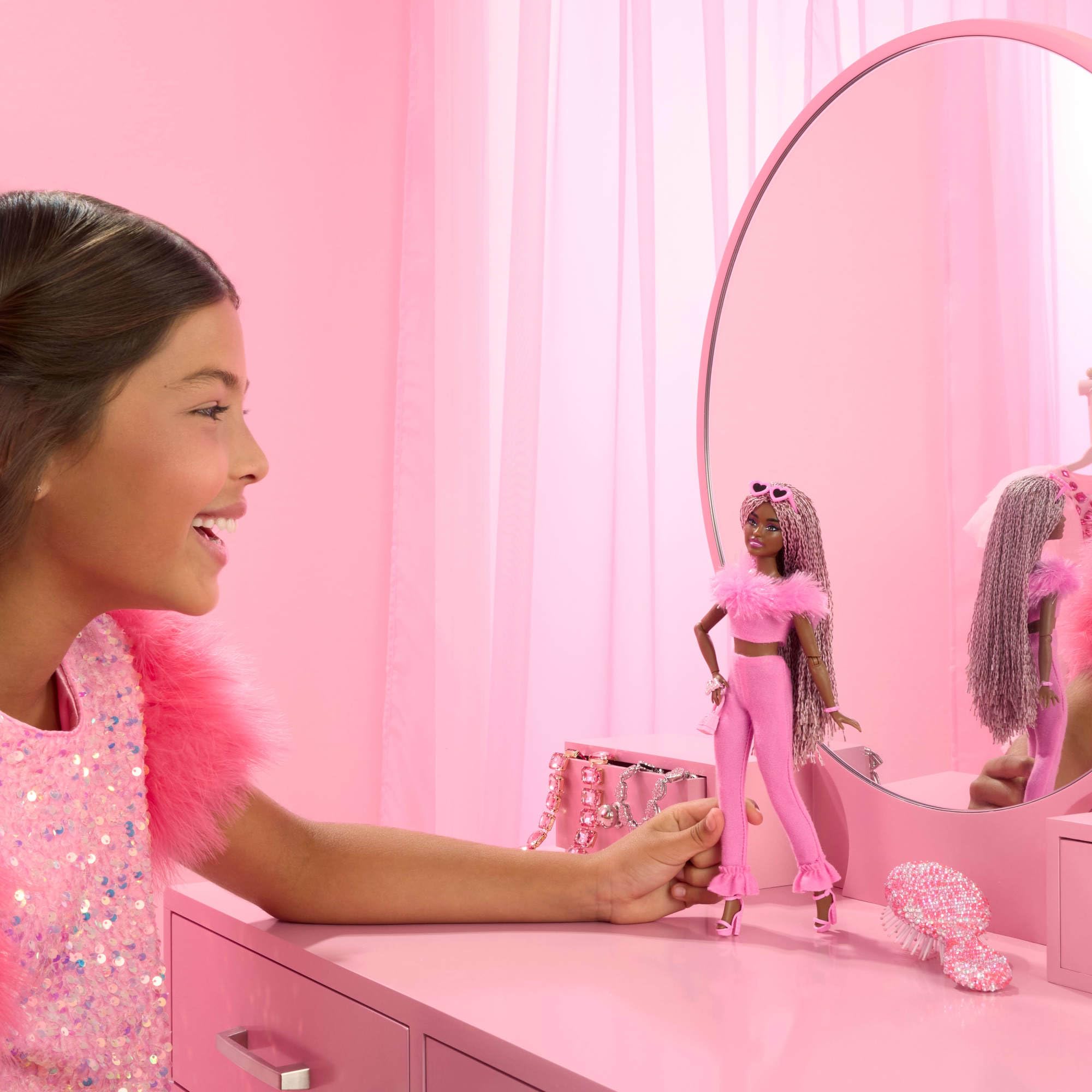 Barbie Deluxe Style Doll #4 in Barbiecore Pink and Brown Braids with Fashion Outfit and Accessories 5