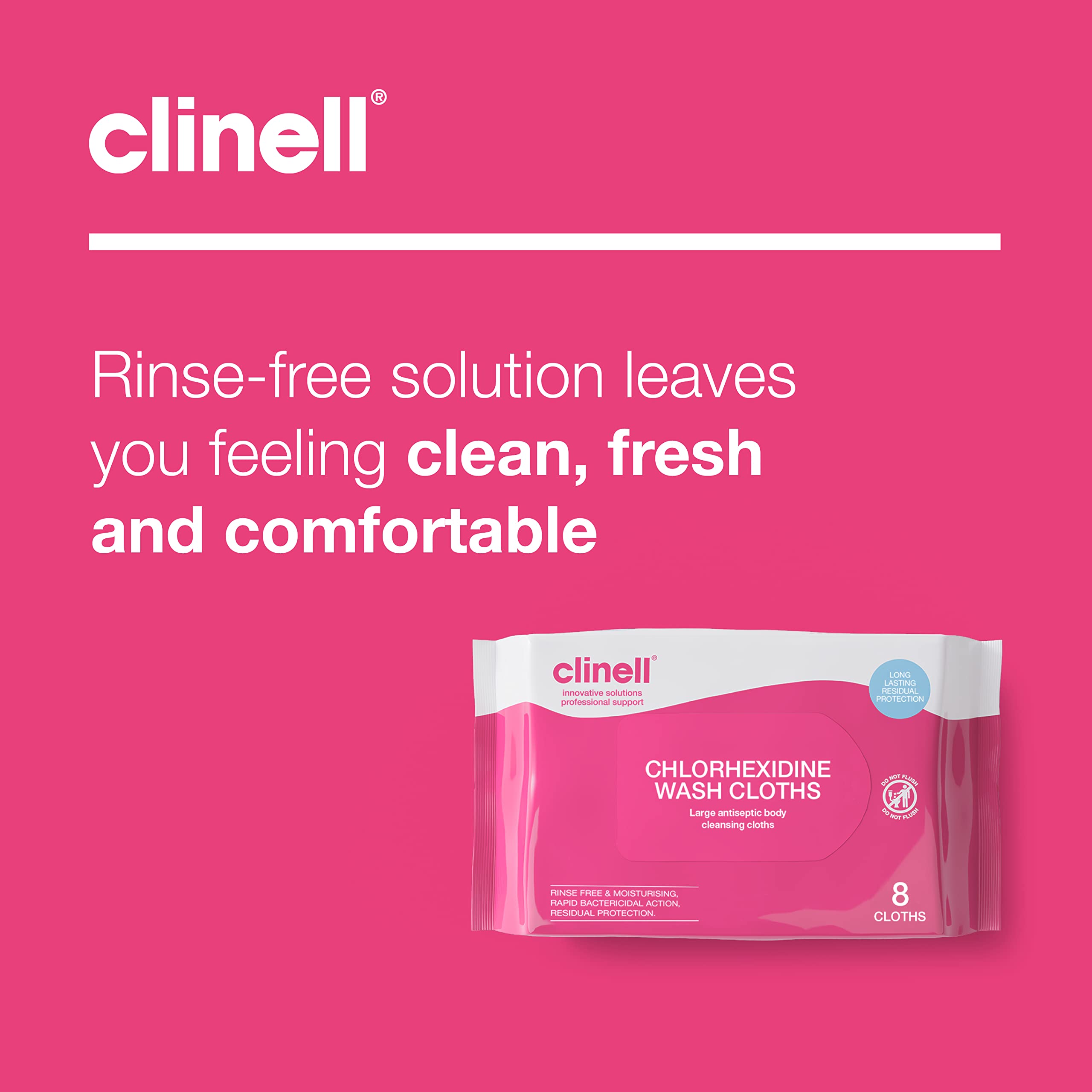 Clinell Chlorhexidine Wash Cloths - 8 Count Pack | Rinse Free Disinfectant Wipes 6
