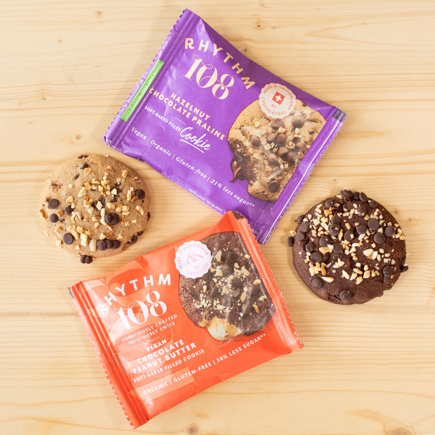 Rhythm 108 Swiss Organic Vegan Hazelnut Chocolate Praline Soft-Baked Cookies | 12 Pack (50g Each) 5