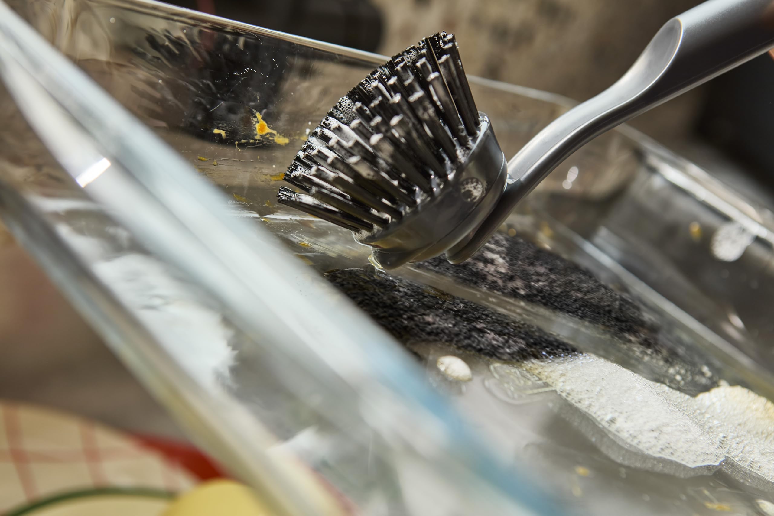 Joseph Joseph SinkTech Dish Brush with Replacement Head - Durable Bristles, Integrated Pan Scraper | Graphite 7