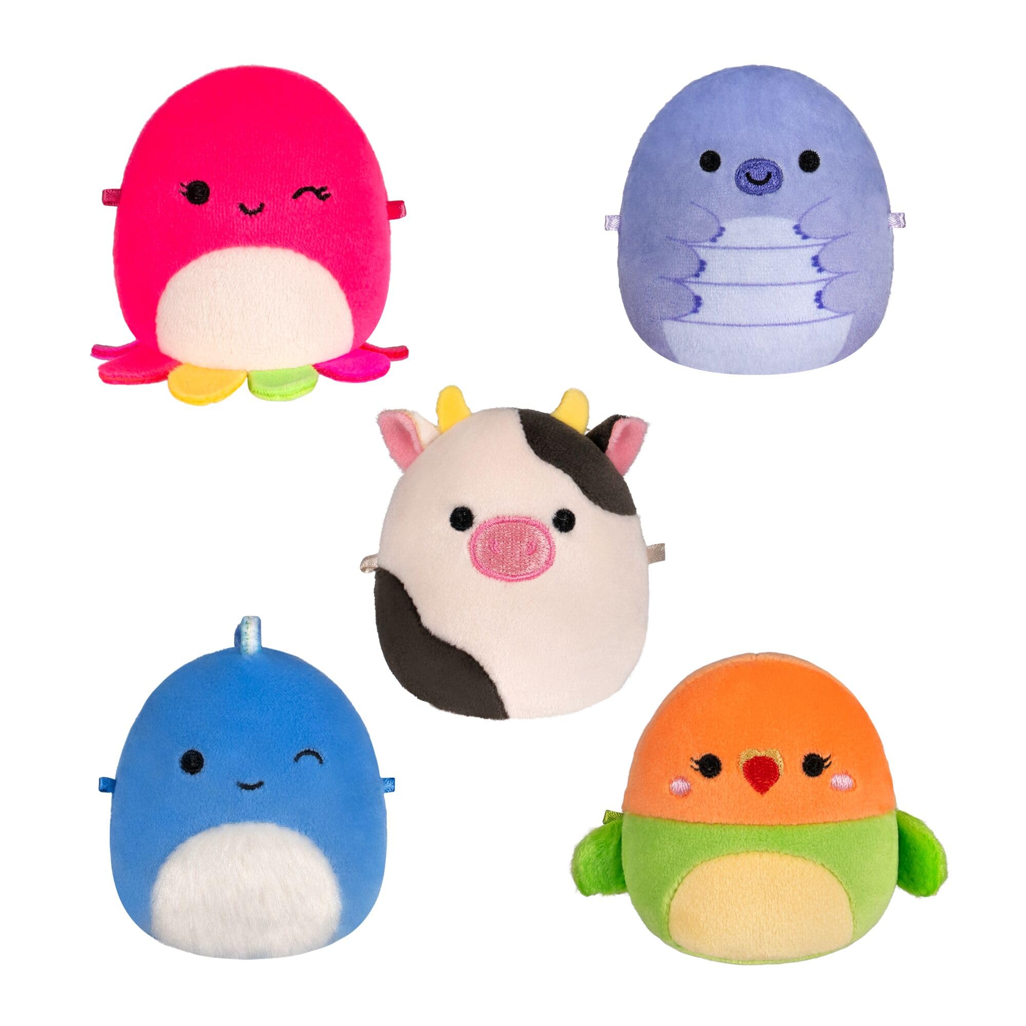 Squishmallows Original Micromallows Plush 5-Pack - Bear, Cow, Dinosaur, Love Bird, Octopus | 2.5 Inch 1