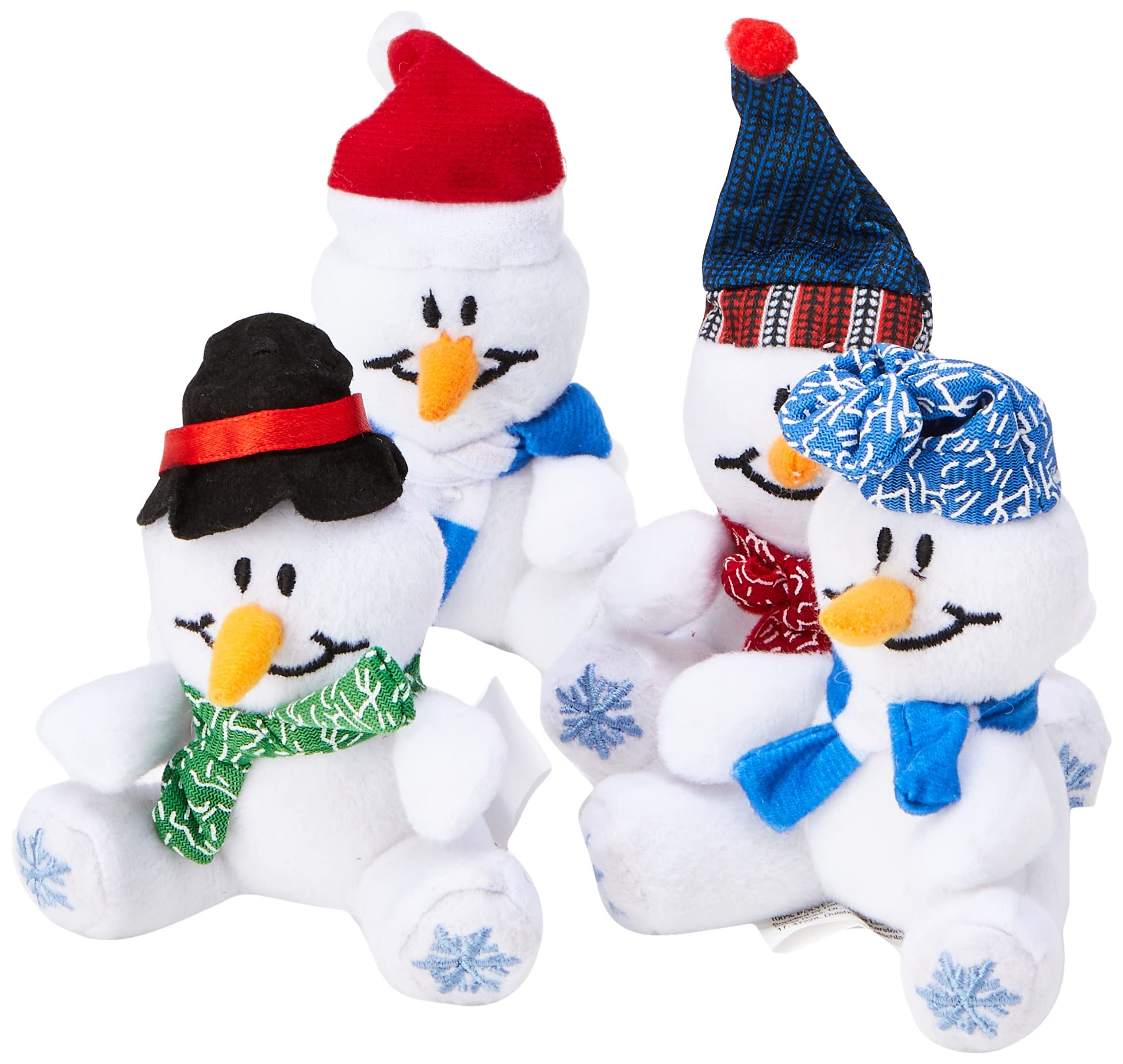 Baker Ross EF890 Snowman Mini Bean Pals Plush Toys - Pack of 4 Assorted Soft Stuffed Animals