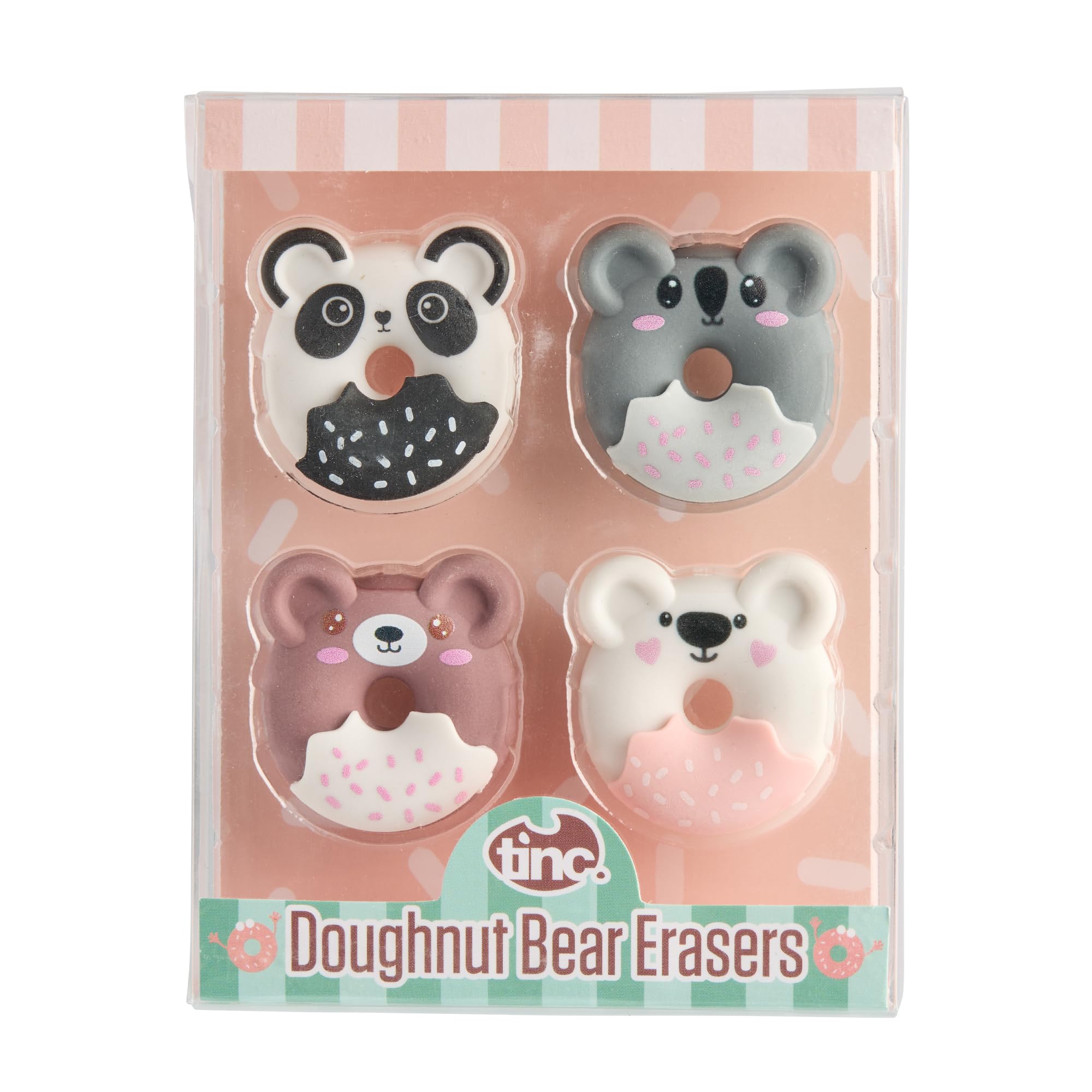 Tinc Doughnut Bear Erasers - Set of 4 | Multi-Color | Thermoplastic Elastomer