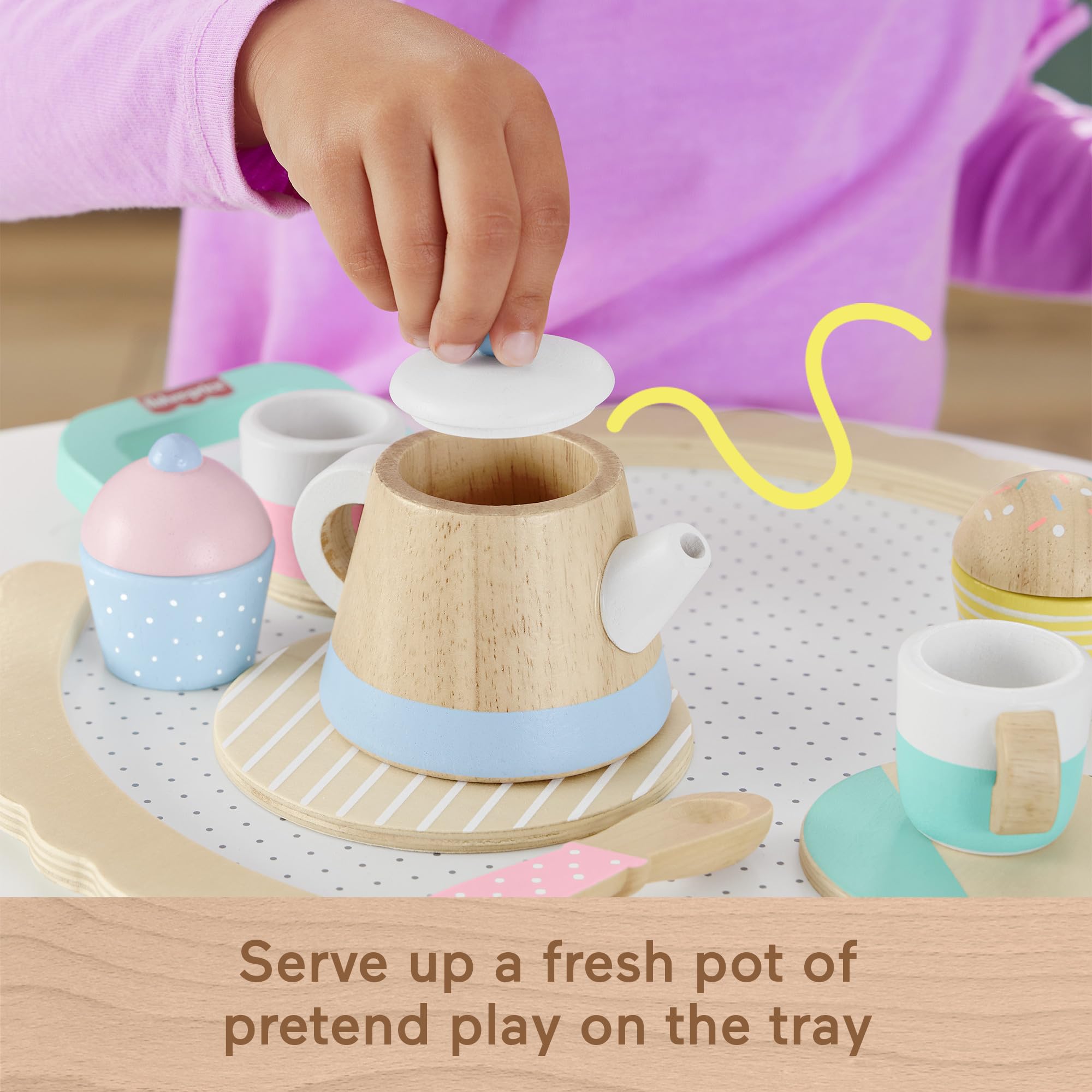 Fisher-Price Wooden Tea Set - 12-Piece Playset for Ages 3+ 3