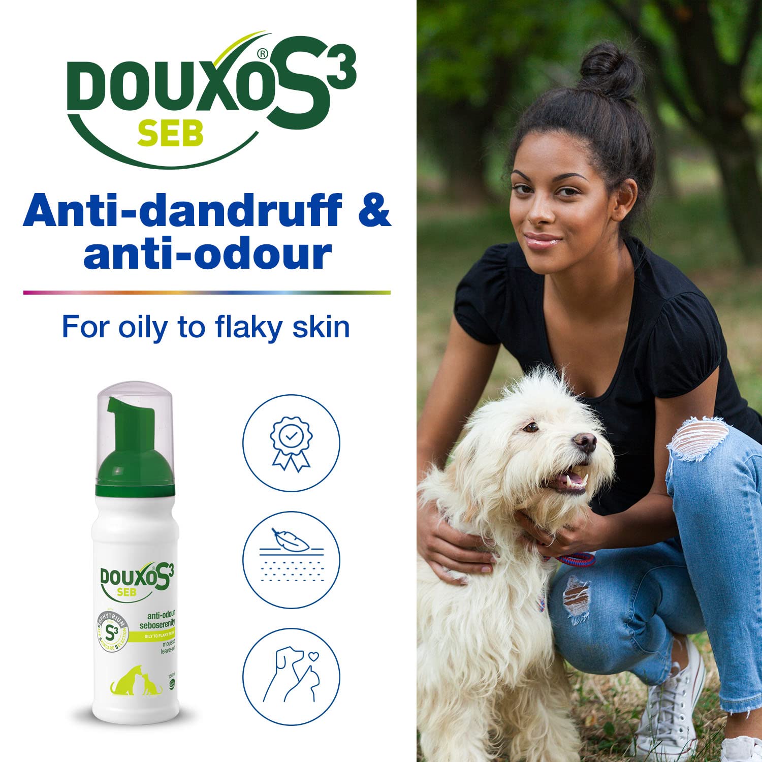 Douxo S3 SEB Mousse for Dogs & Cats - Dandruff & Sebum Control | 150 ml (Pack of 3)