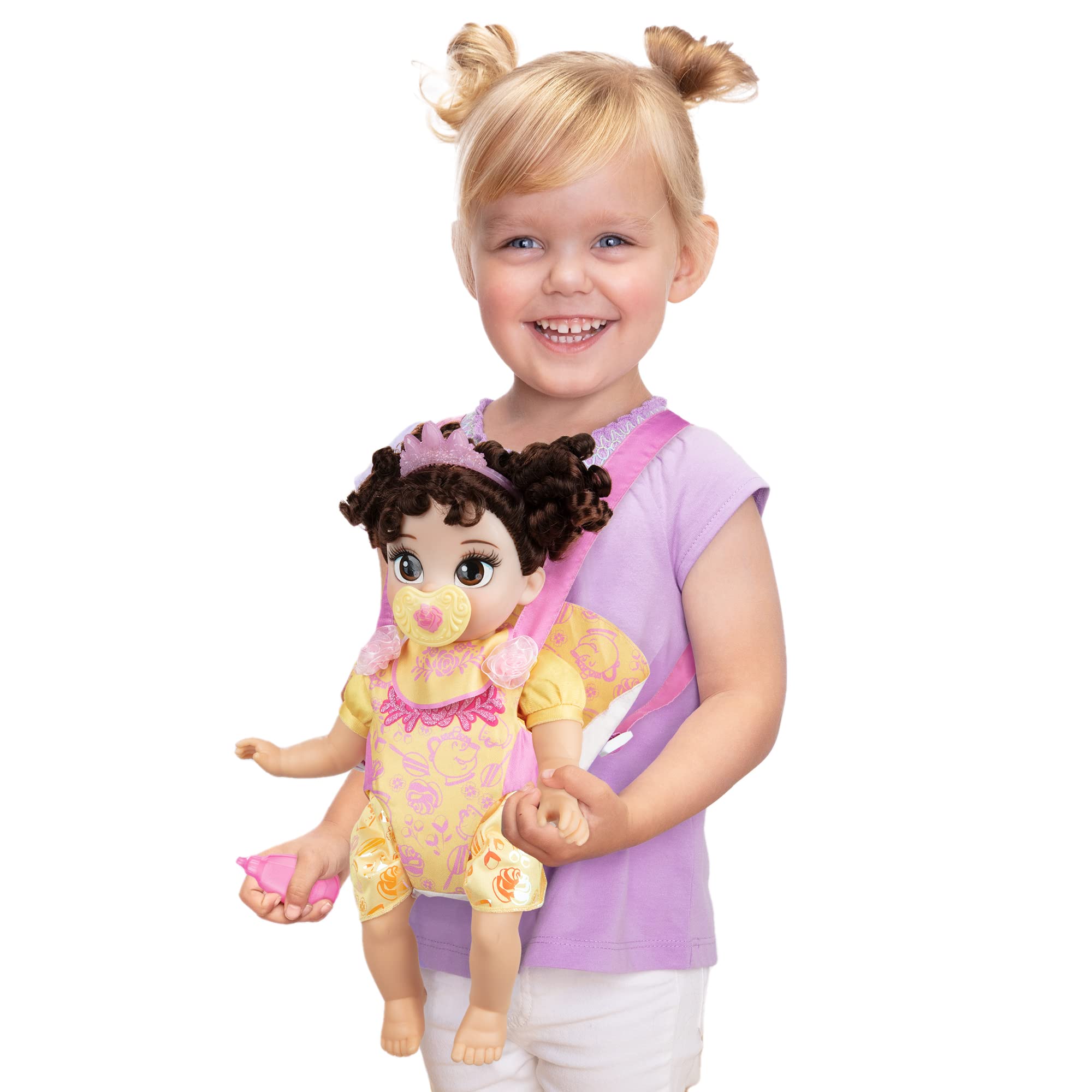 Disney Princess Baby Belle Doll with Carrier Set by Jakks Pacific | Includes Chip Plush Friend | Ages 2+ 1