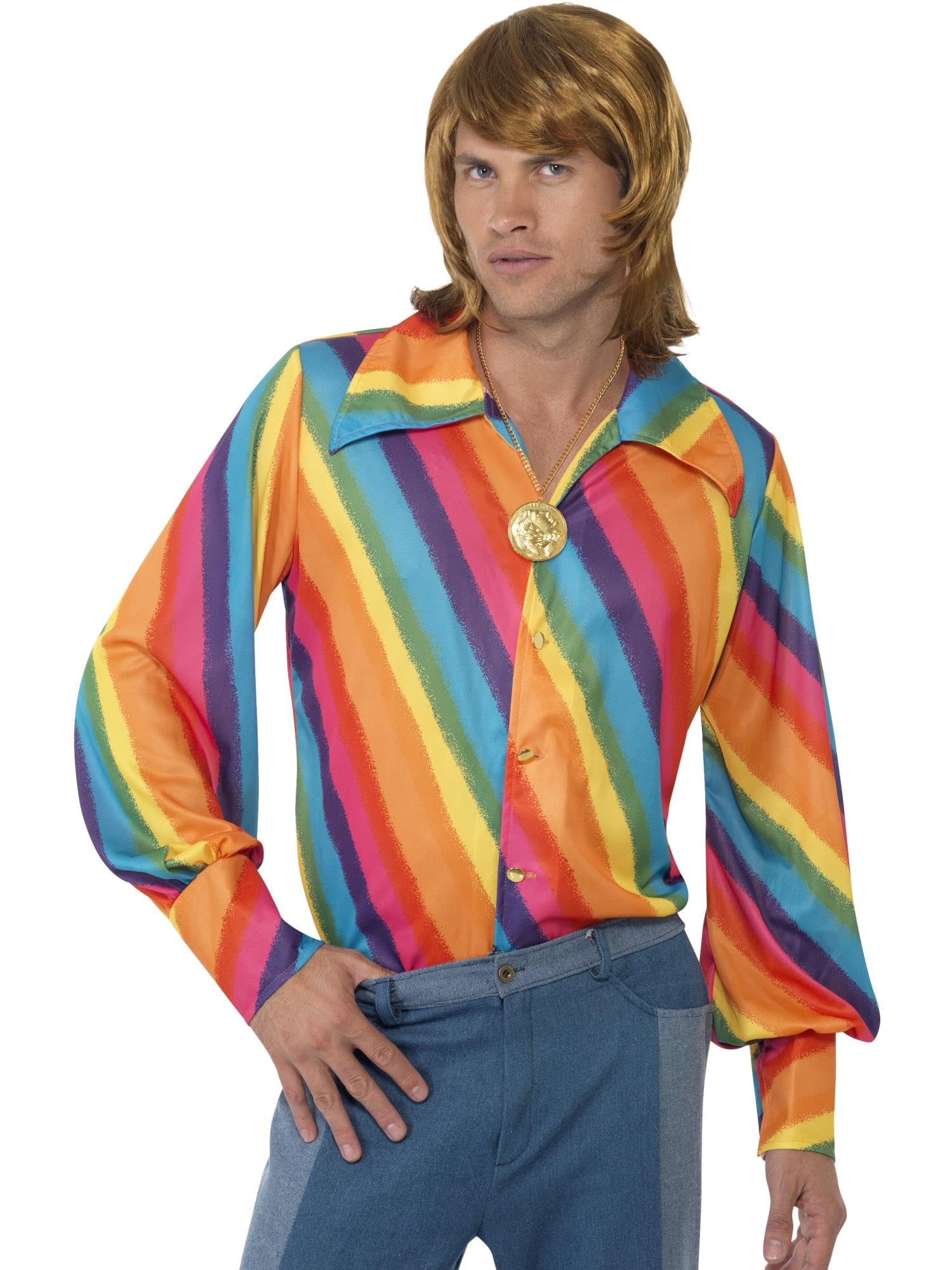 Smiffys 1970s Colour Shirt - Adult Size L (42'-44' Chest) | Polyester | Multi-color