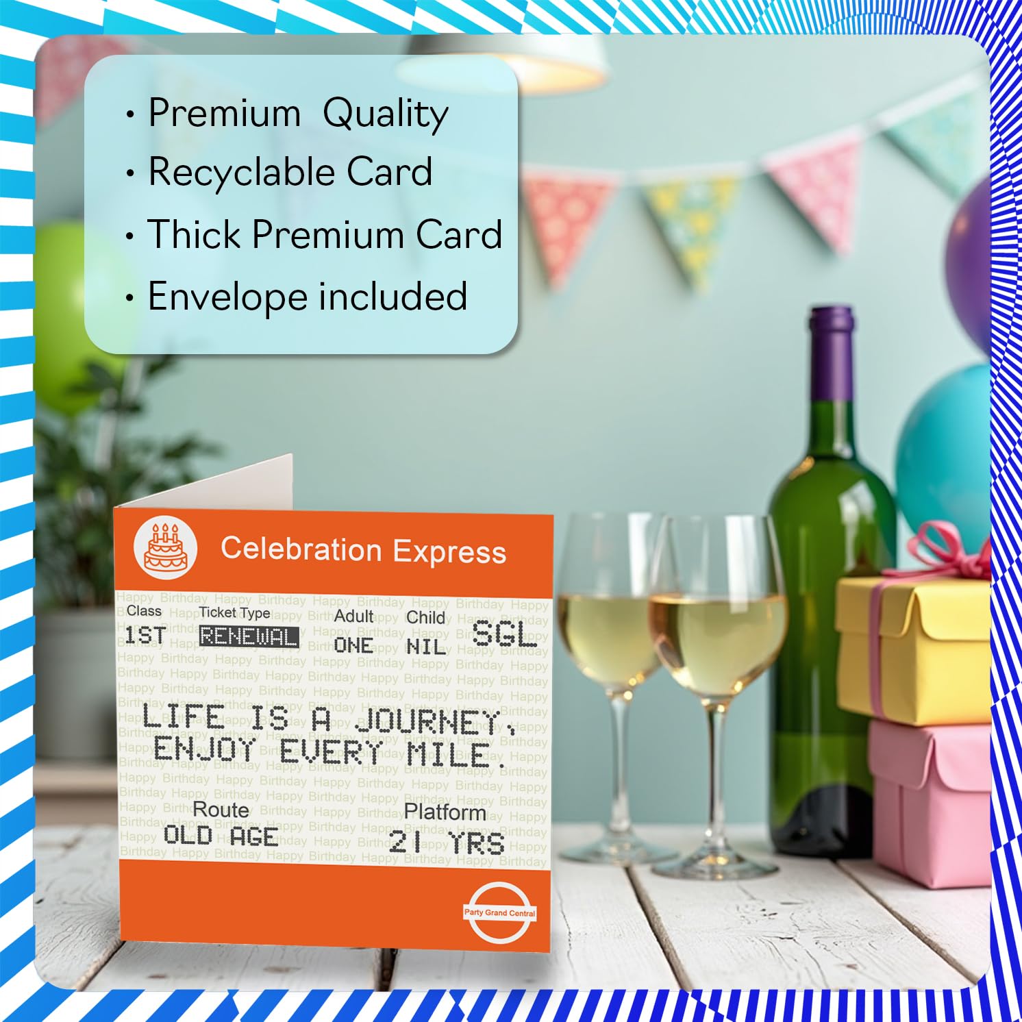 Stuff4 21st Birthday Card for Men & Women - Ticket to Old Age Greeting Card | 145mm x 145mm 3