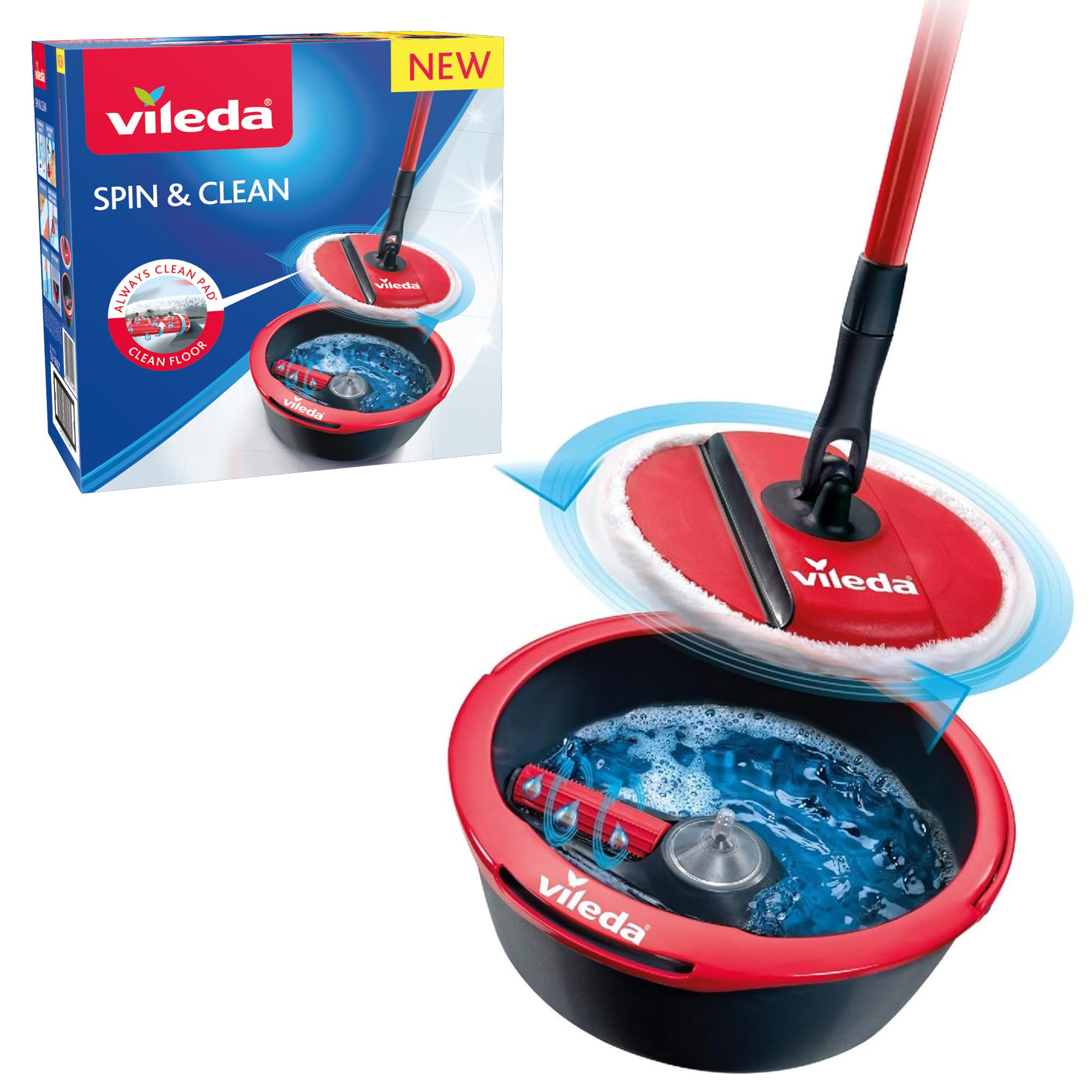 Vileda Spin & Clean Floor Mop and Bucket Set - Removes 99.9% Bacteria | Machine Washable Pad 1