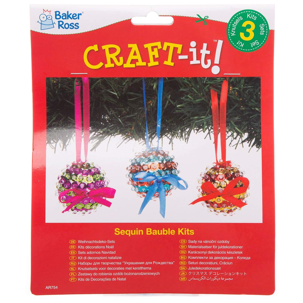 Baker Ross Sequin Bauble Craft Kit - Pack of 3, Christmas Tree Decorations for Kids Ages 5+ 3