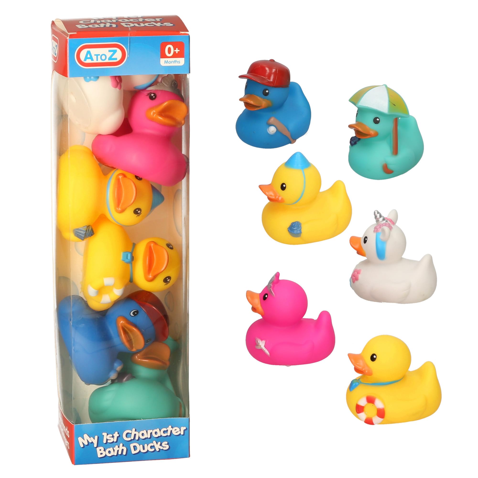 Coloured Ducks Bath Toy - 6-Pack Character Rubber Ducks for Babies 0+ Months 1