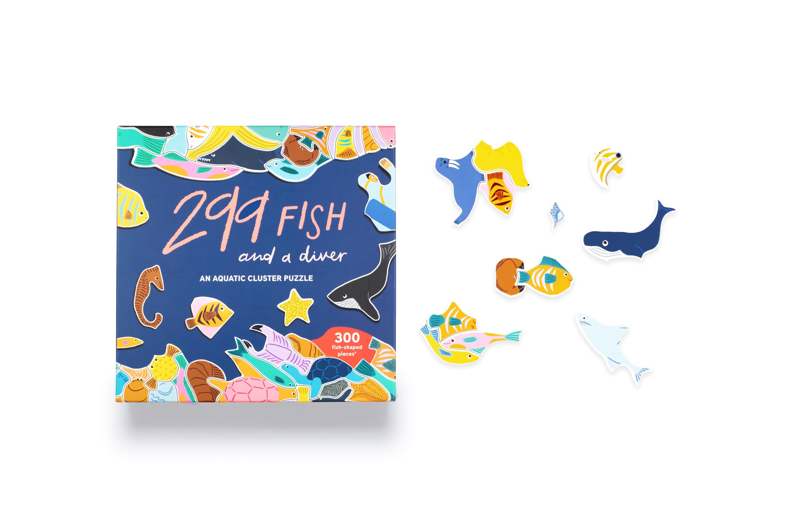 Laurence King 299 Fish and a Diver Cluster Jigsaw Puzzle - 300 Pieces | Unique Shapes | Includes Poster 6