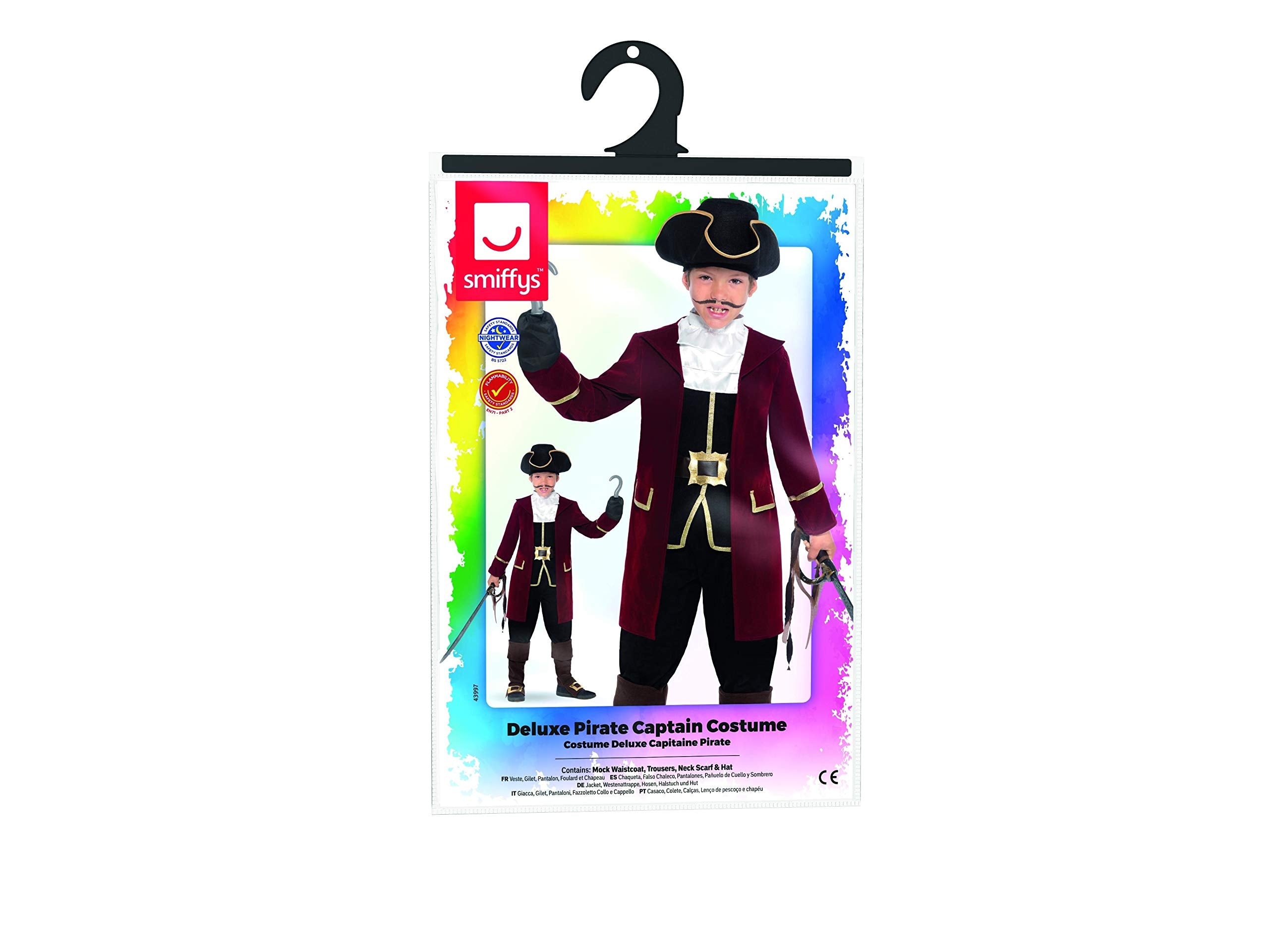 Smiffys Deluxe Pirate Captain Costume - Jacket, Mock Waistcoat, Trousers, Neck Scarf & Hat, Ages 4-6 3