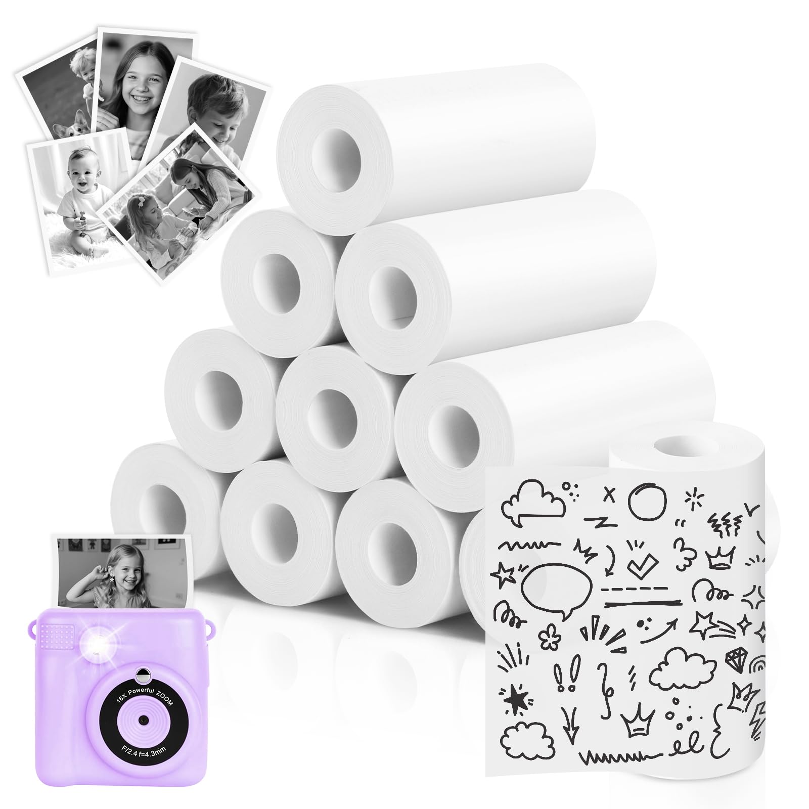 MOXYOY Kids Camera Paper Roll - 10 Rolls Thermal Print Paper | 57x25mm Coreless | BPA-Free 1