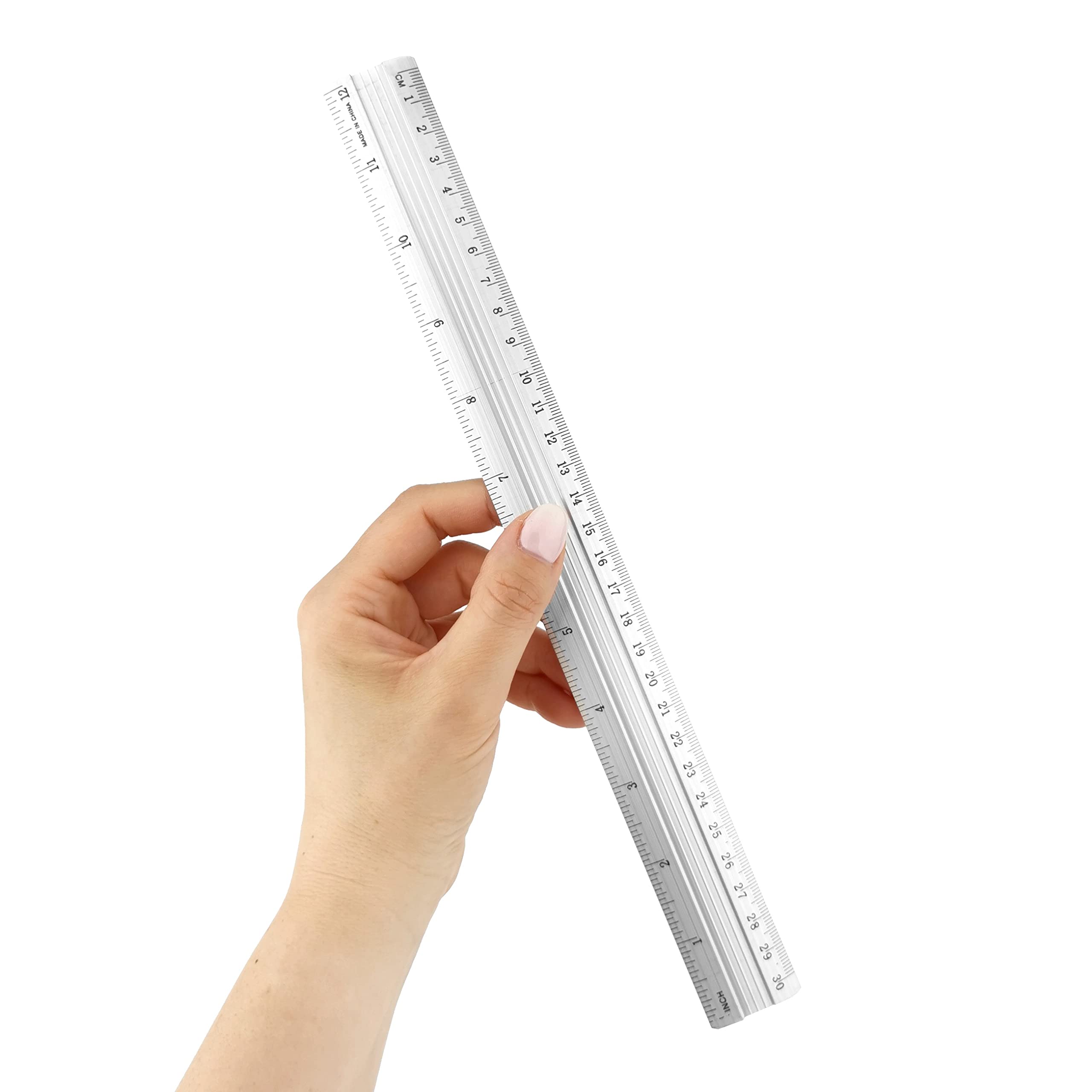 D.RECT Aluminium Ruler - 30 cm Silver | Non-Slip Strip | Inch & Centimetre Graduations 7