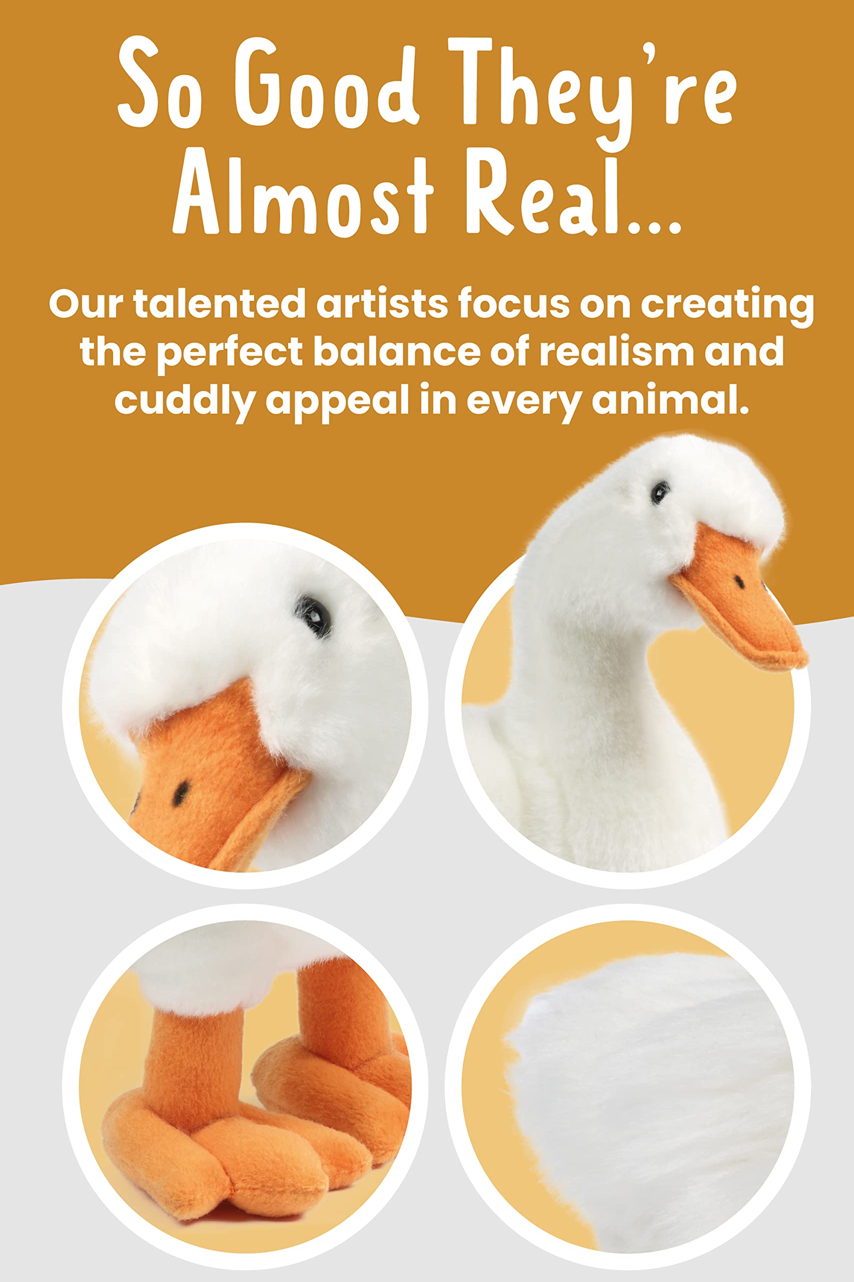 Living Nature Large Duck Plush Toy - Realistic Soft Cuddly Duck with Educational Fact Tag, 35cm 4