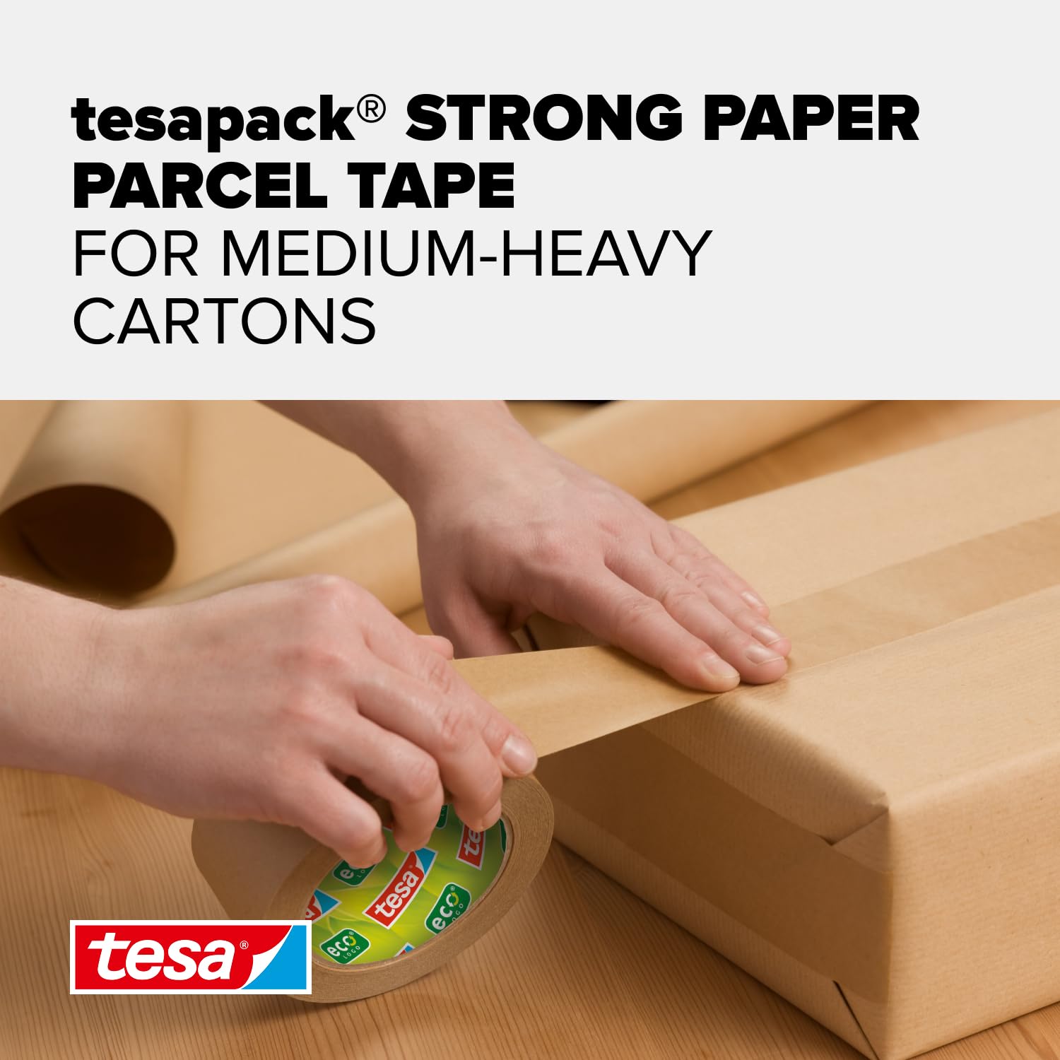 tesa Paper ecoLogo Packaging Tape - Sustainable, Strong Adhesive | 50m x 50mm Brown