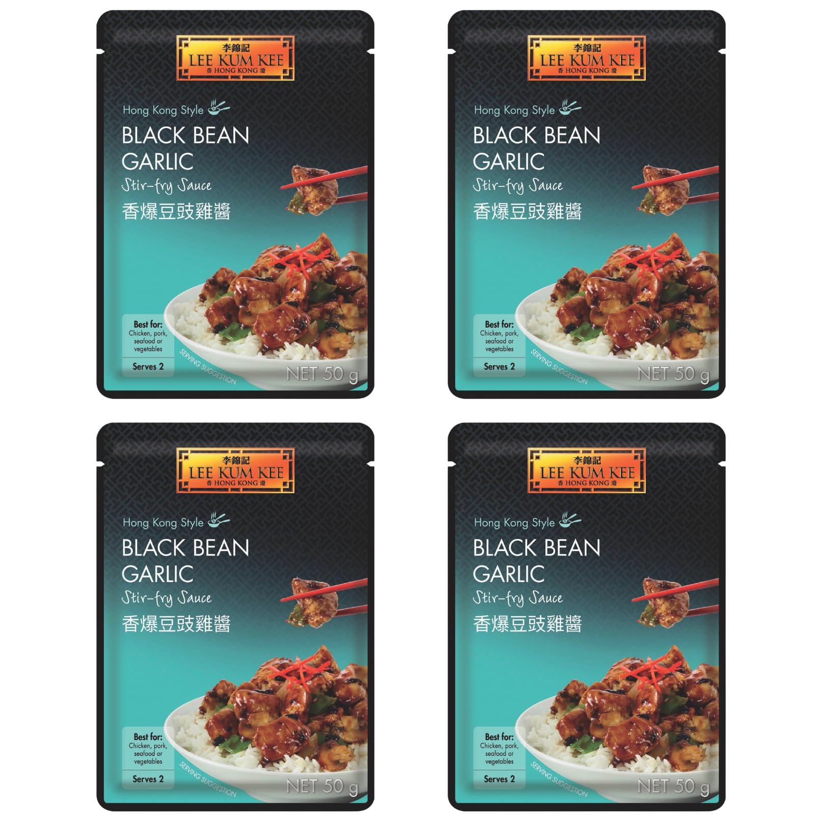 Lee Kum Kee Black Bean & Garlic Stir Fry Sauce - Authentic Chinese Flavour | 50g (Pack of 4)