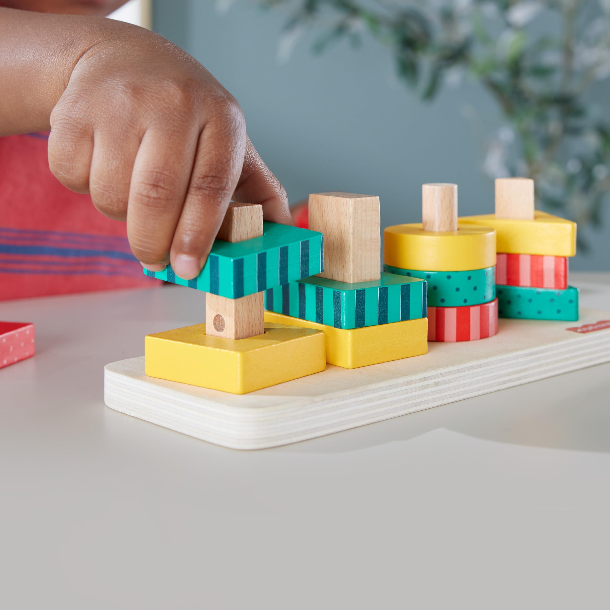 Fisher-Price Wooden Shape Stacker - Montessori-Style Sorting & Stacking Toy for Toddlers 2+ 6