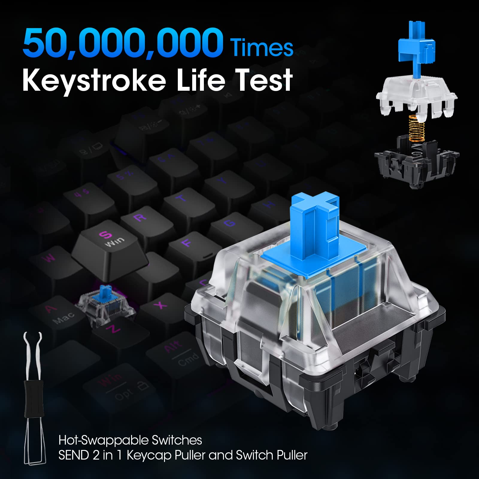 KOORUI MK104 Mechanical Gaming Keyboard - Blue Switch, 104 Keys, RGB Backlit, Wired, Anti-Ghosting, for PC & Mac 6