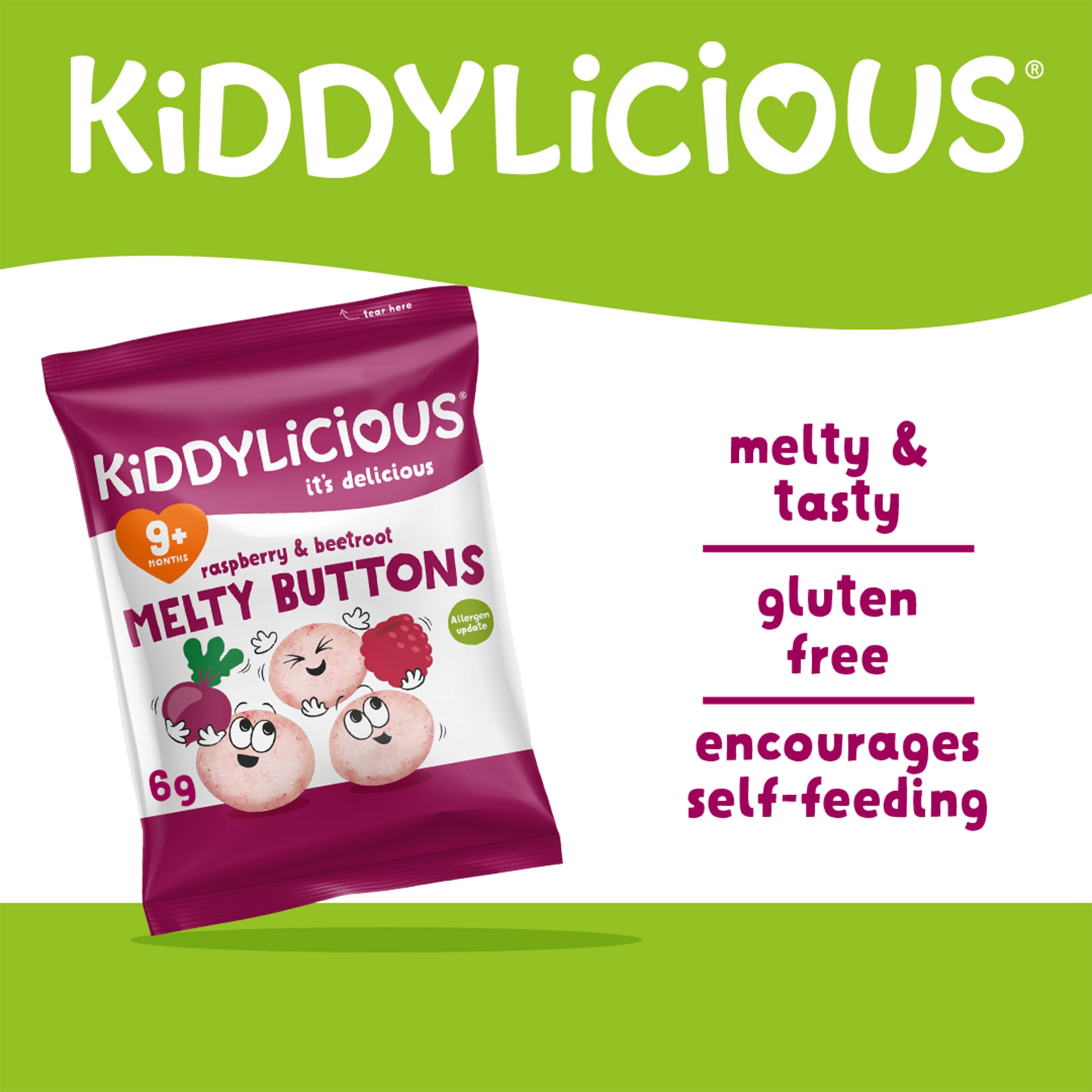 Kiddylicious Raspberry & Beetroot Melty Buttons - Gluten Free, Vegetarian Snack | 20 Count (Pack of 4)
