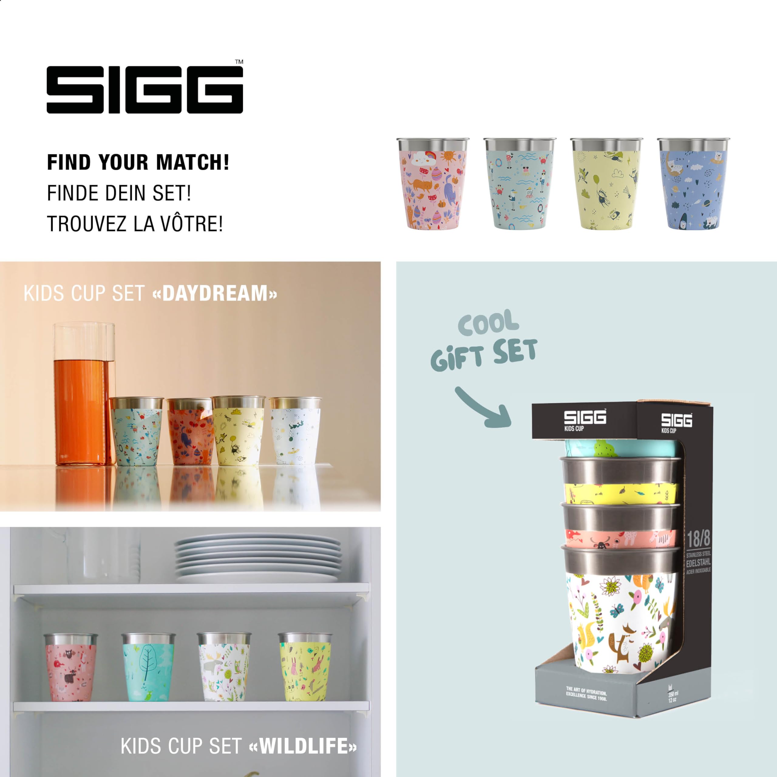 Sigg Kids Stainless Steel Cup Set - 4-Pack with Colorful Designs for Home & On-the-Go 16