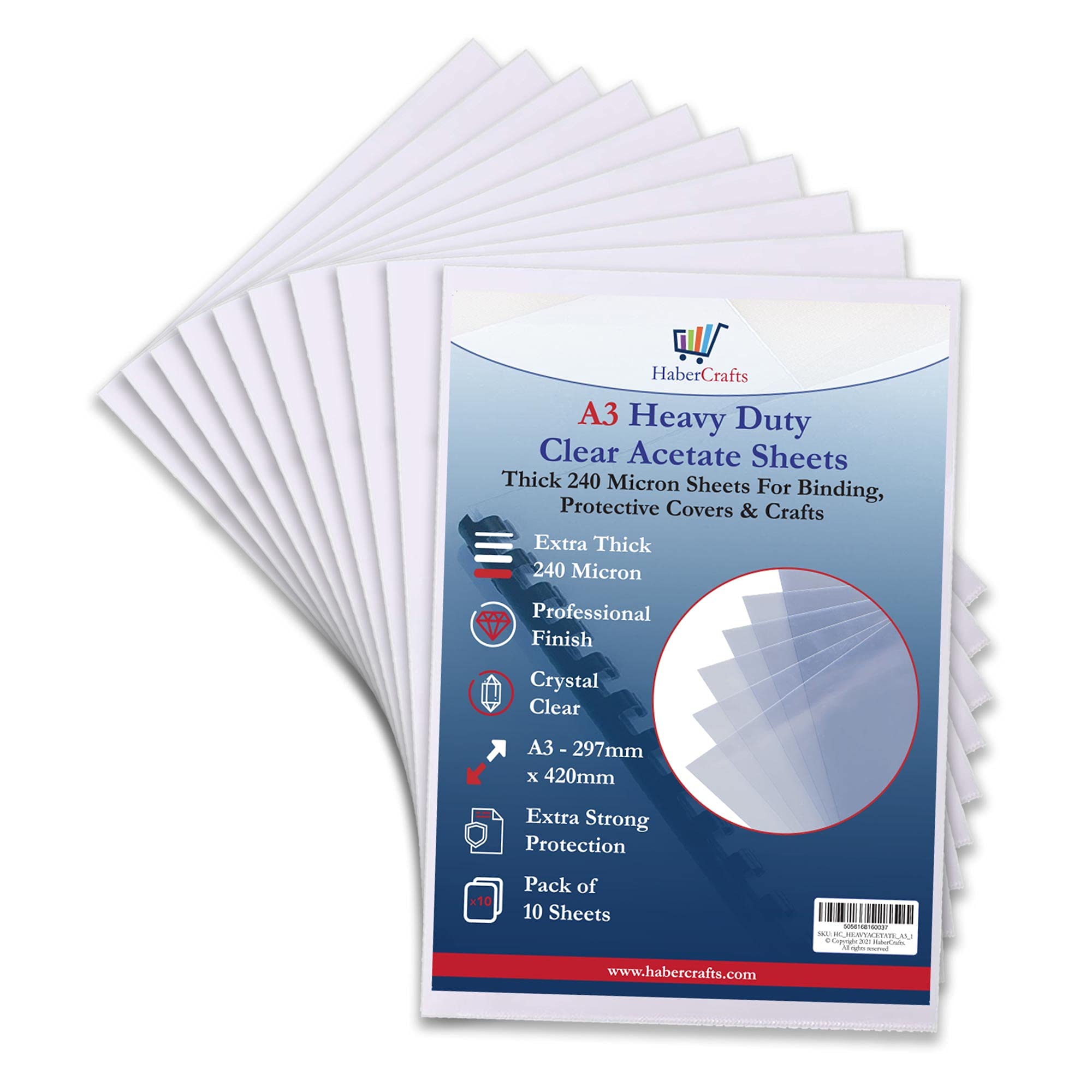 Habercrafts Clear Acetate Sheets - A3 Size, 240 Micron Heavy Duty PVC for Binding & Crafts | 10 Sheets
