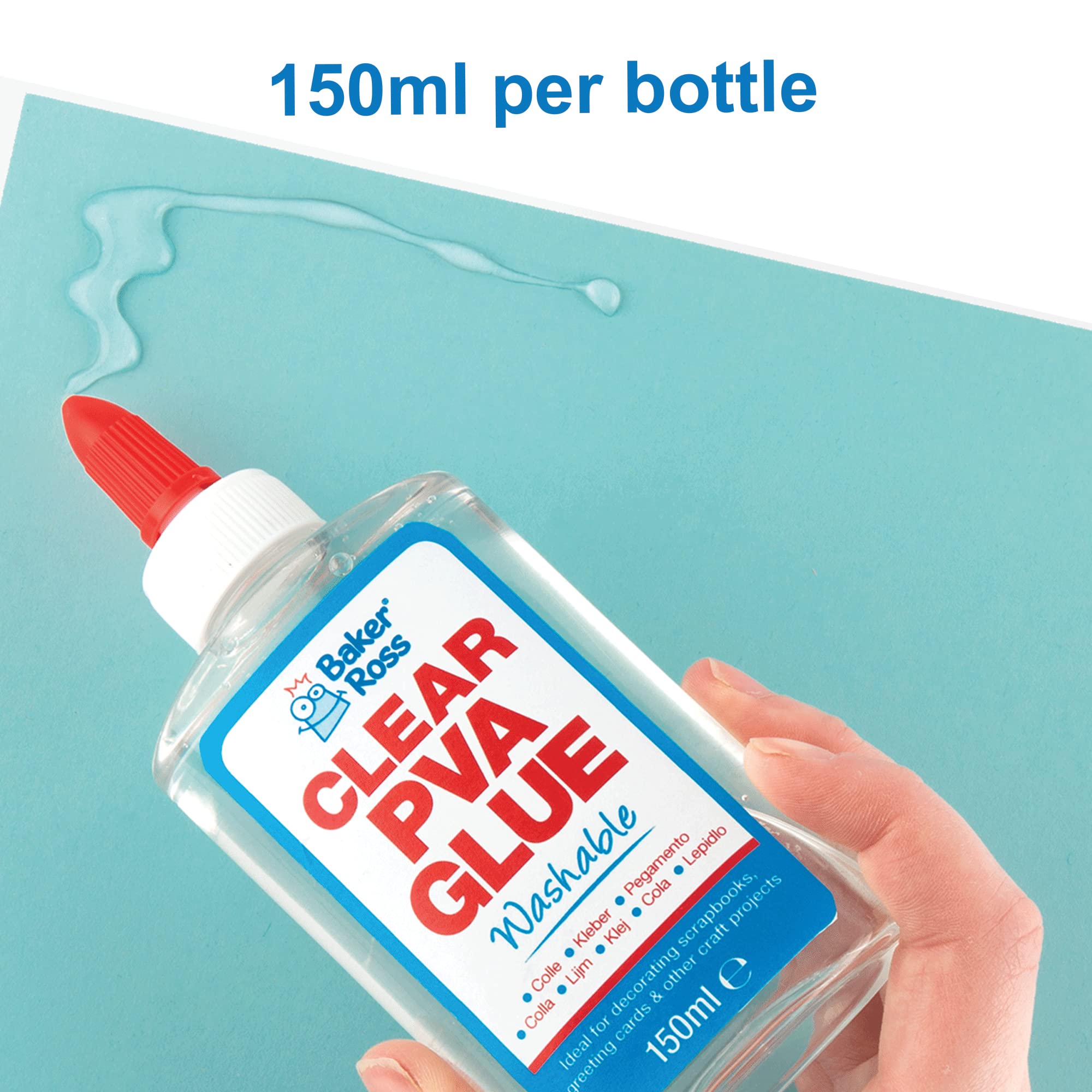 Baker Ross AR533 Clear PVA Glue - 150 ml Washable Liquid Glue for Crafts and Slime 3