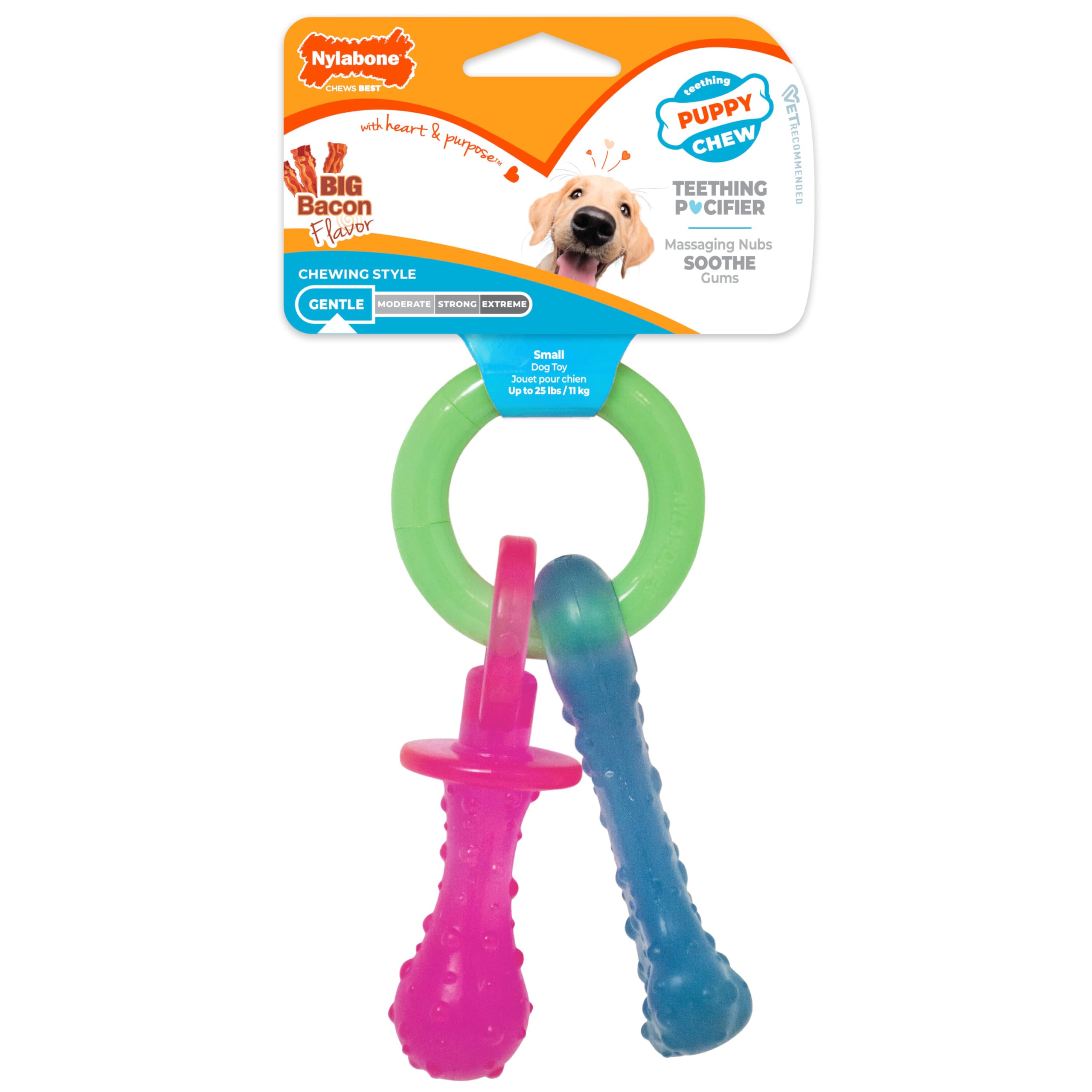 Nylabone Puppy Pacifier Chew Toy - Bacon Flavor, Extra Small (Up to 7 kg)