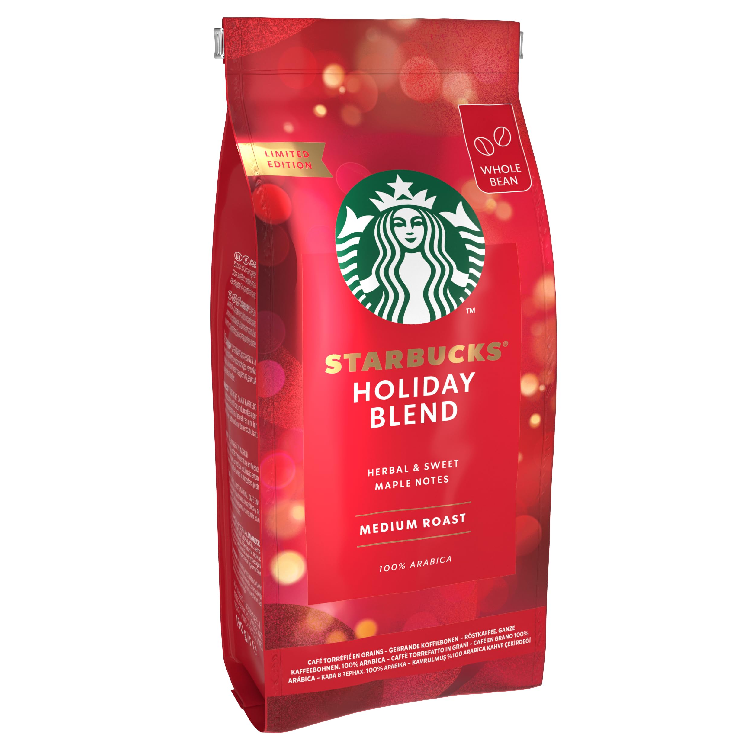 STARBUCKS Holiday Blend Medium Roast Whole Bean Coffee 190g (Pack of 6) 5