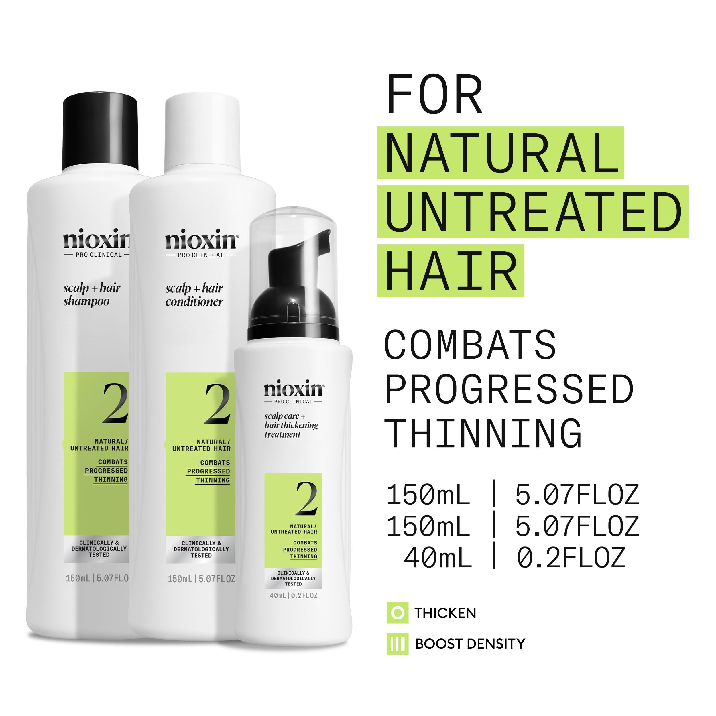 NIOXIN System 2 Kit - Hair Thickening System for Natural Hair with Progressed Thinning | Shampoo, Conditioner & Scalp Treatment (150ml+150ml+40ml) 2