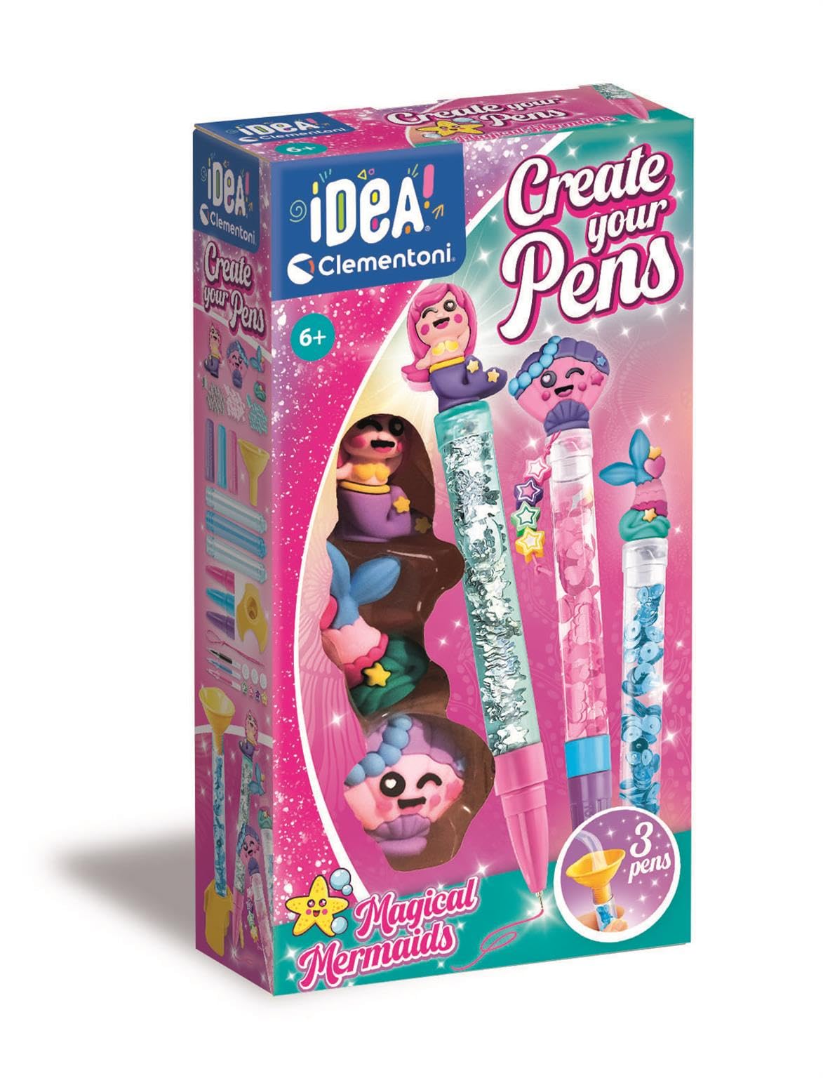 Clementoni Idea – Create Your Pens: Magical Mermaids, Custom Pen Laboratory Craft Kit for Kids 6+ 1