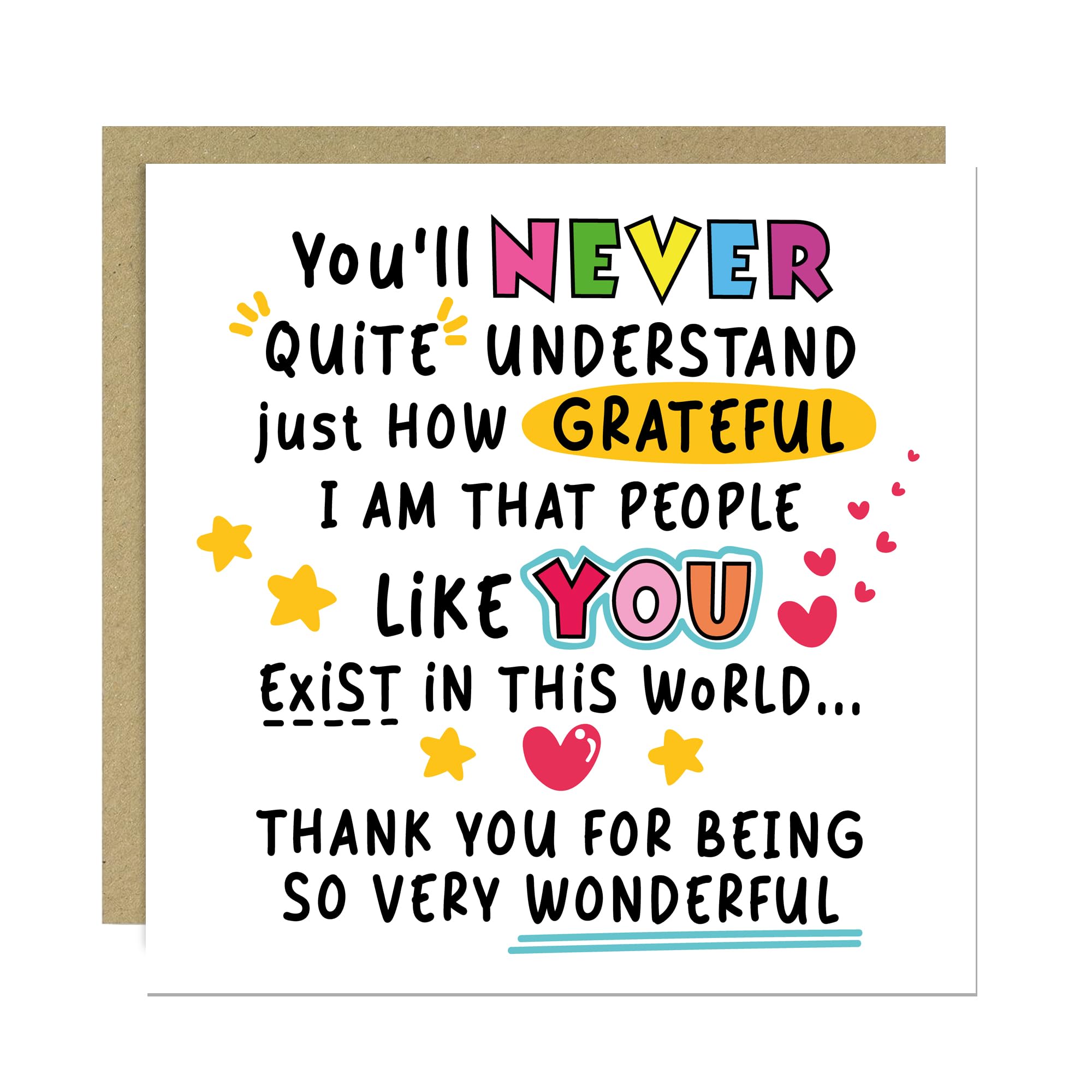 RED OCEAN Handmade Thank You Card - Square 14.5cm | 350gsm Matte Card | Brown Craft Envelope Included