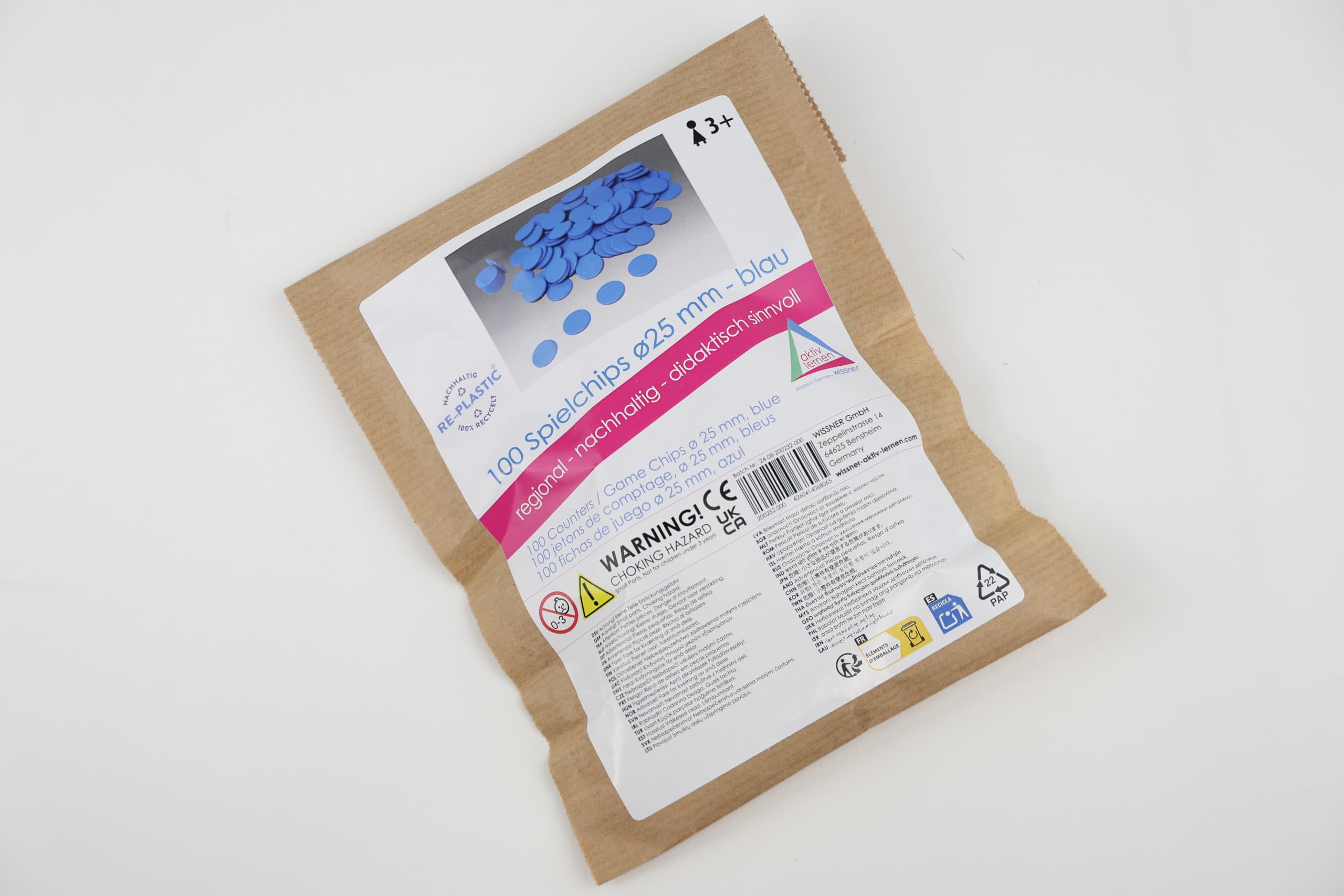 Wissner Game Chips - 100 Blue Counting Markers | ø 25mm | RE-Plastic® Eco-Friendly 5