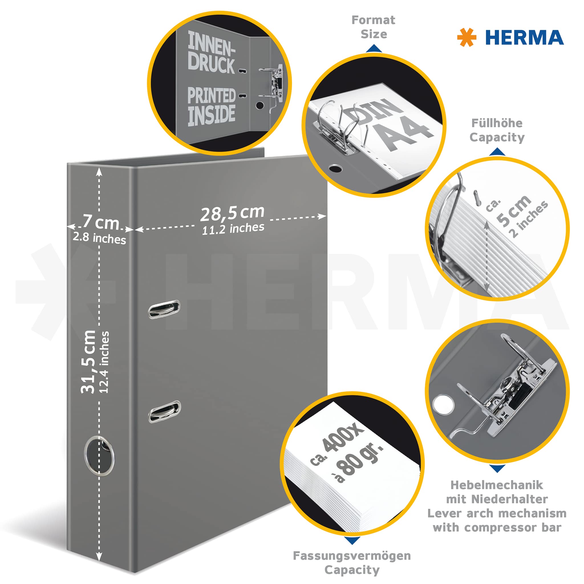 HERMA 19556 Ring Binder - A4, 70mm Wide, Cherry Blossom Motif | Sturdy Cardboard 5