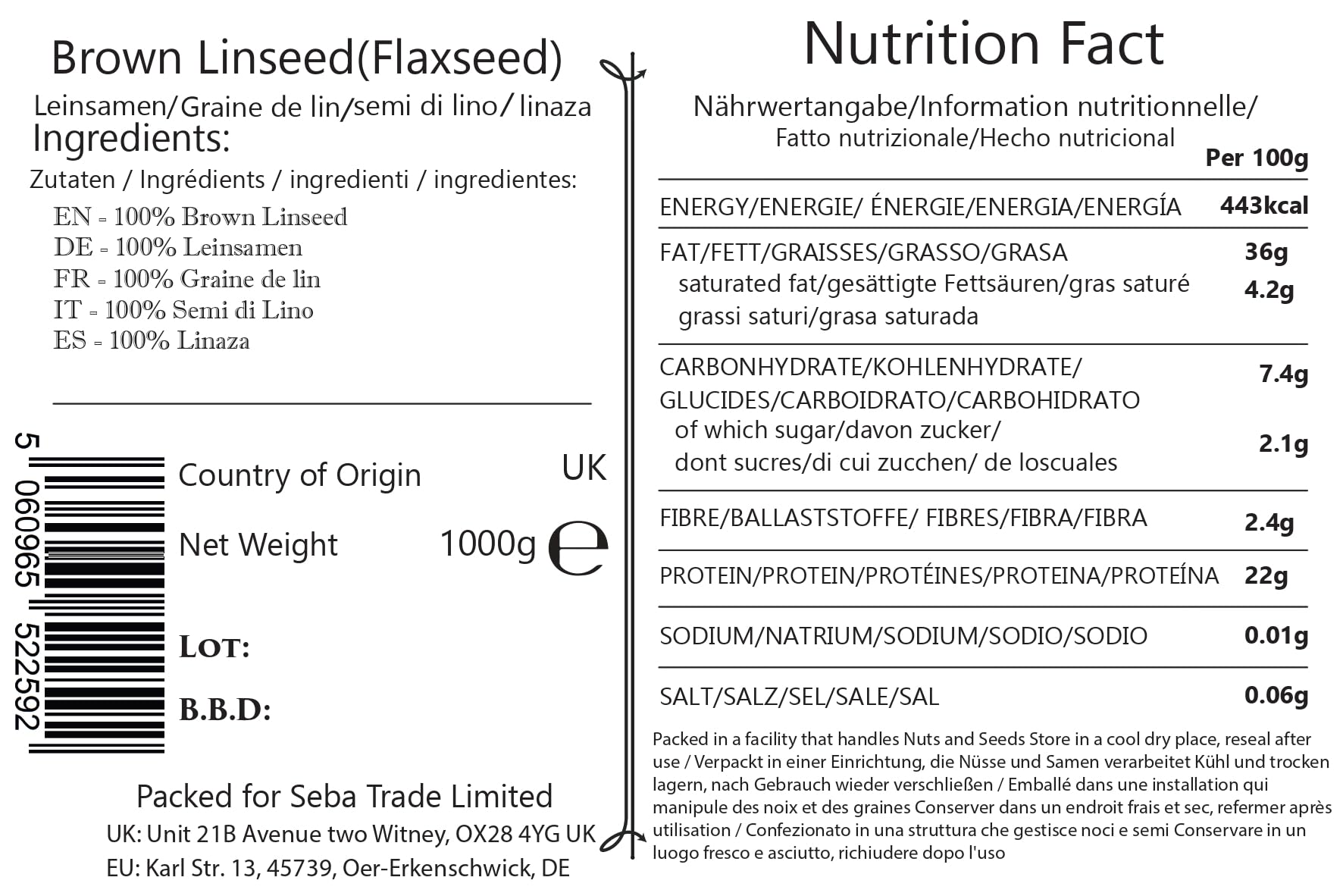 Seba Garden Whole Flax Seed (Linseeds) - 1 kg Premium Grade | Non GMO 5