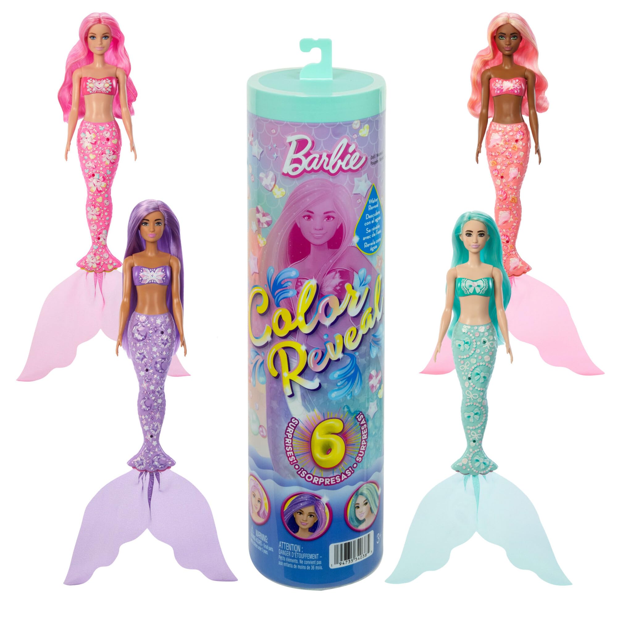 Barbie Color Reveal Mermaid Doll & 6 Surprises | Color Change Hair | Model JMW61 1