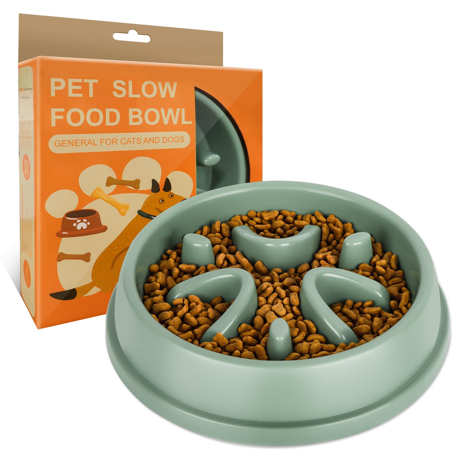 MOXYOY Slow Feeder Dog Bowl - Anti-Slip Base, Anti-Choke Design | Set of 3 Green Bowls