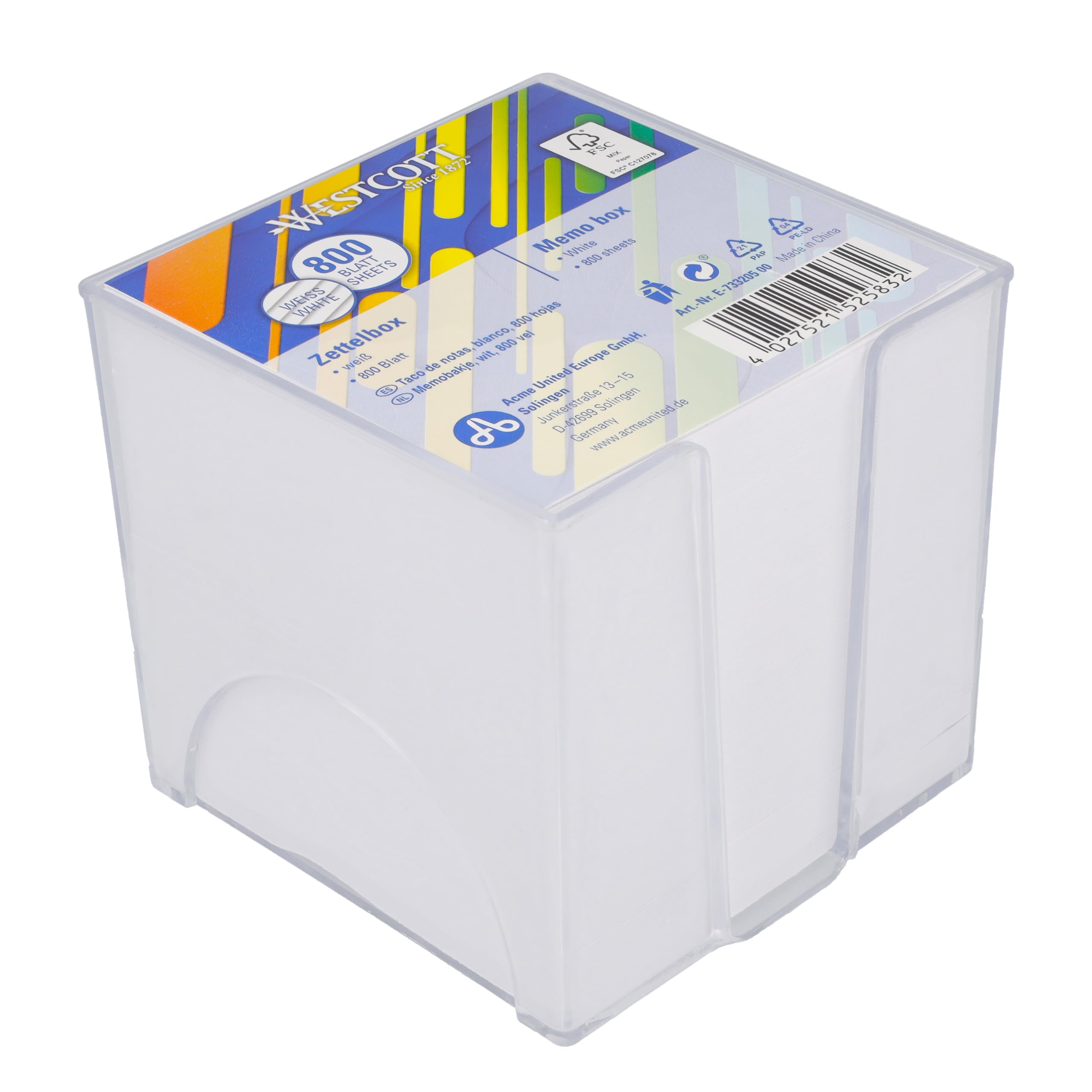 Westcott Note Block White 800 Sheets | 9 x 9 cm Memo Block in Dispenser Box | FSC Certified