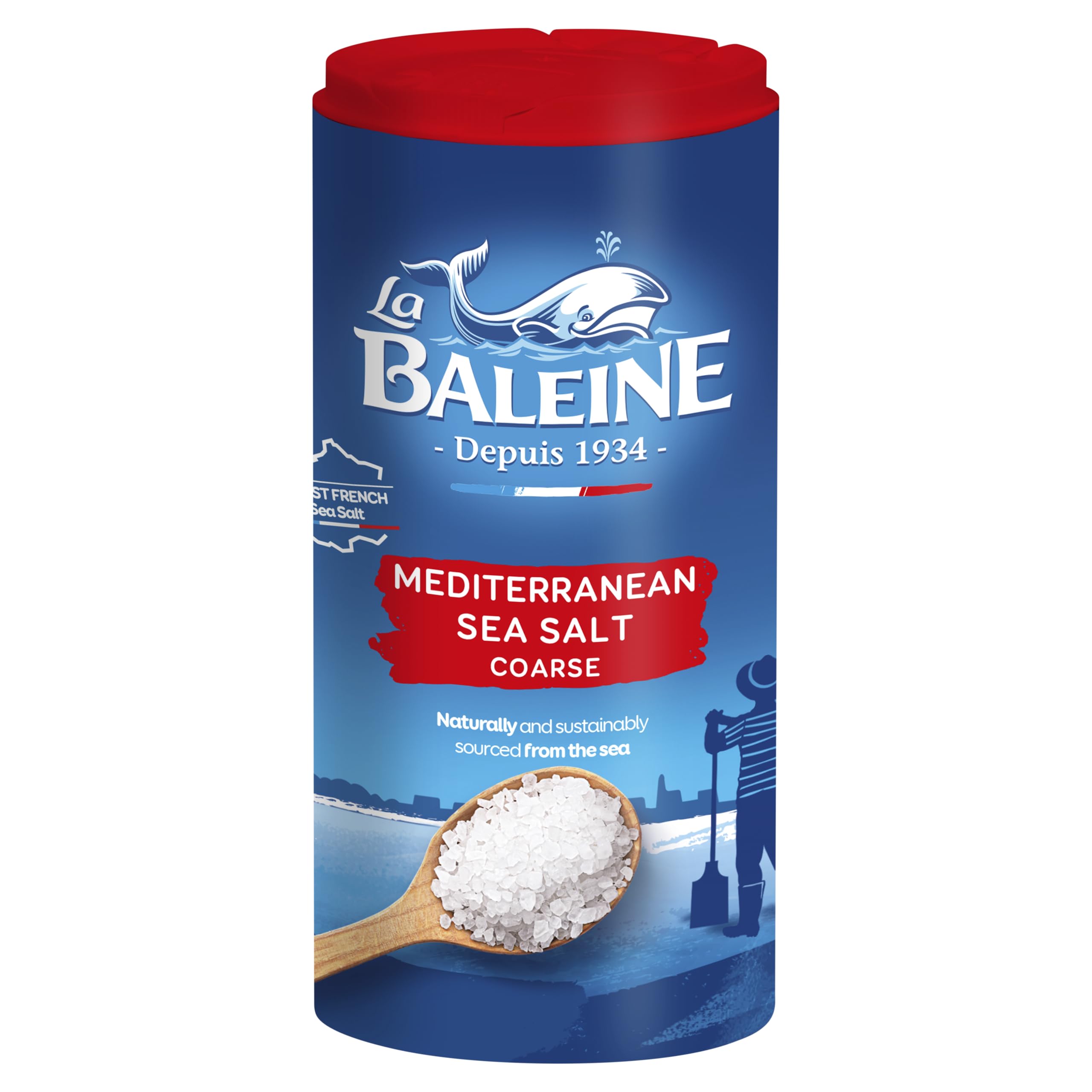 La Baleine French Coarse Sea Salt - Additive-Free Sun & Wind Evaporated | 500g Shaker Drum