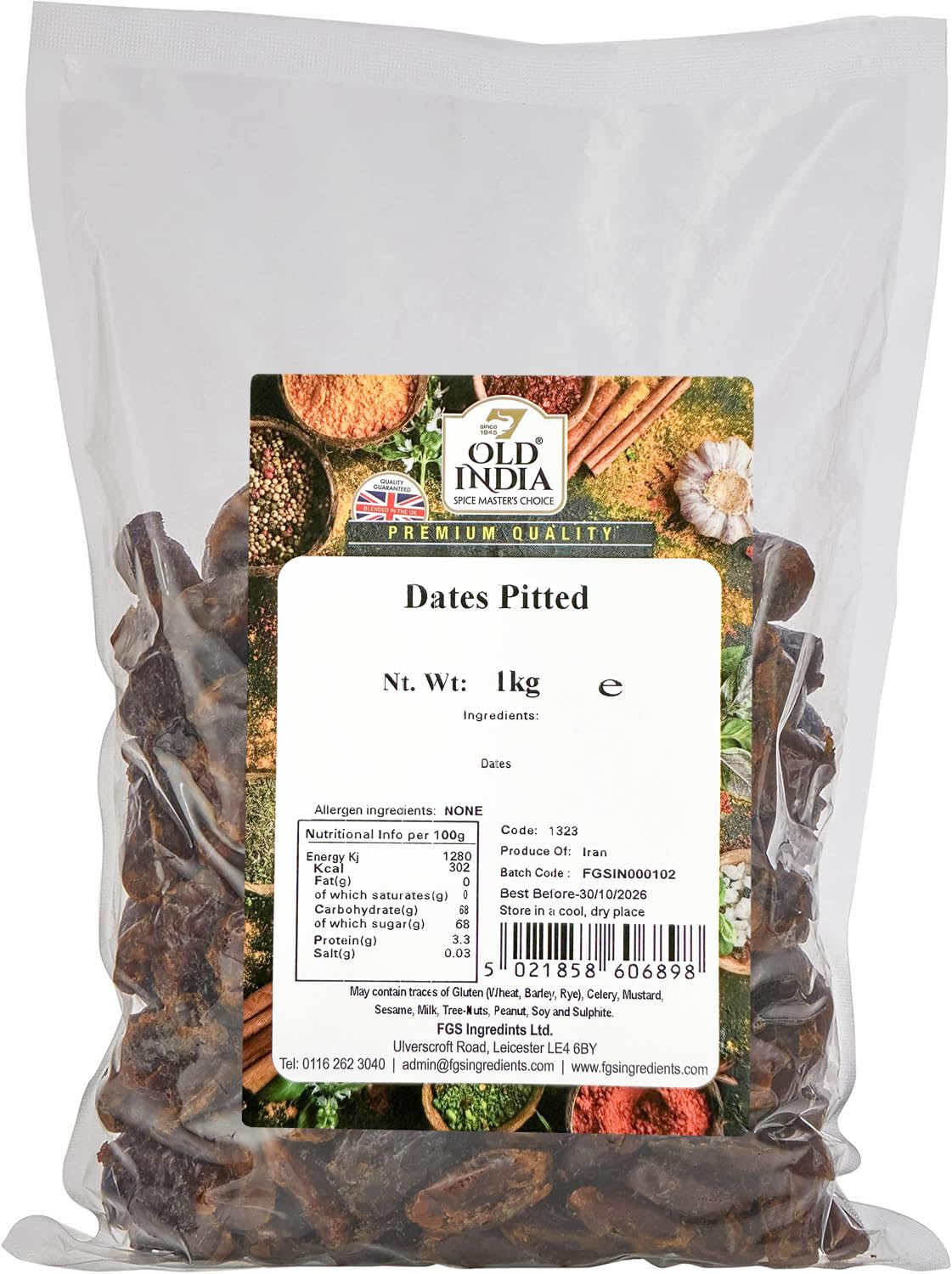 Old India Pitted Dates - 1kg Natural Whole Dried Fruit | 2 Year Shelf Life 1