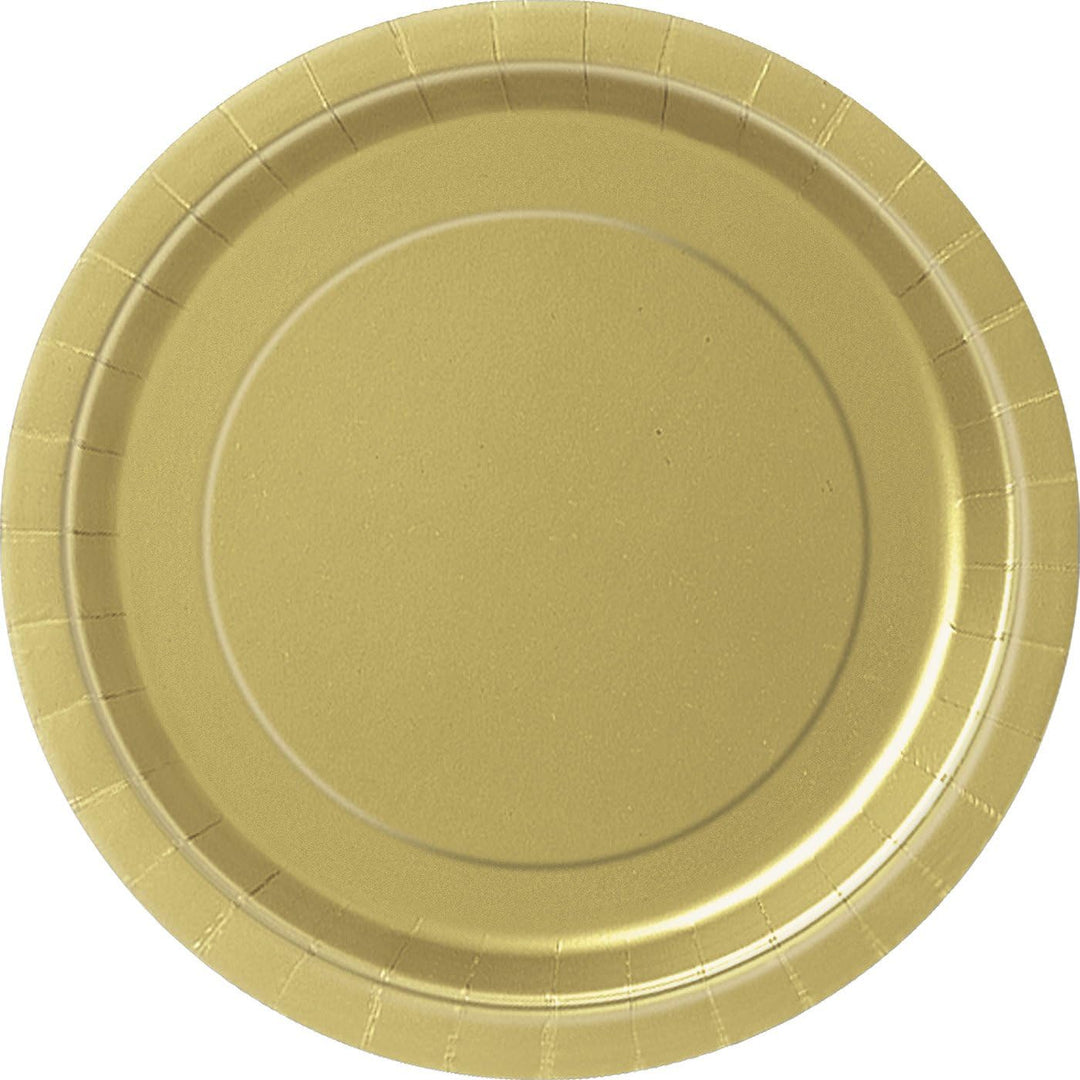 Unique 33252 9" Round Gold Dinner Plates | Elegant Party Tableware | 16 Count