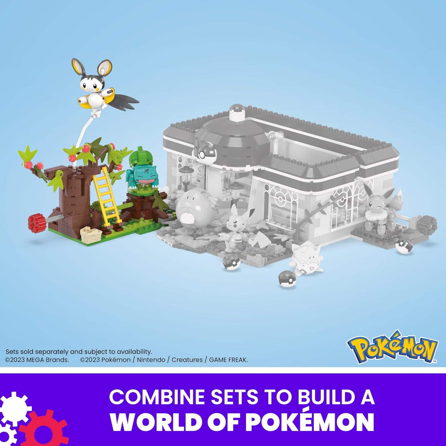 MEGA Pokémon Action Figure Building Toys - Emolga & Bulbasaur's Charming Woods with Motion Brick 2