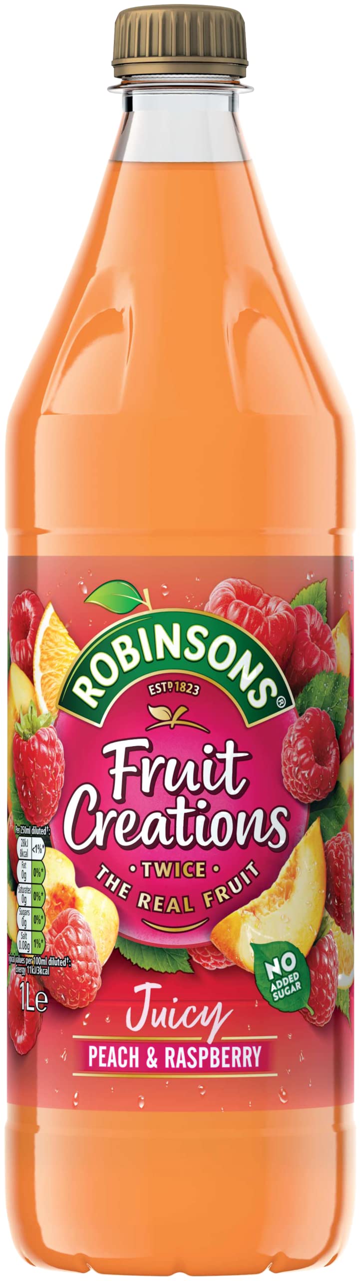 Robinsons Fruit Creations Real Fruit Squash - Low Calorie Peach & Raspberry | 1 L Concentrate