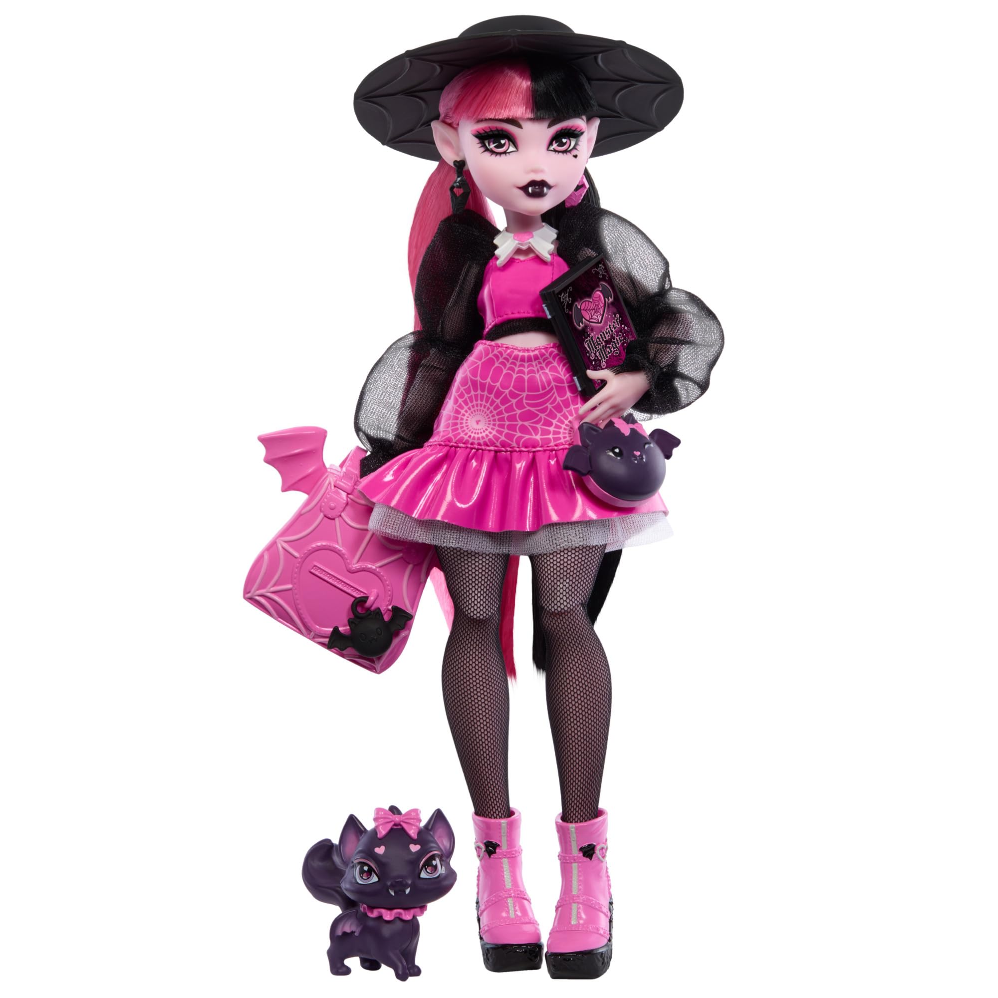 Monster High Draculaura Doll - 15 cm, Ages 4+, Pink and Black Outfit with Pet Bat-Cat 1