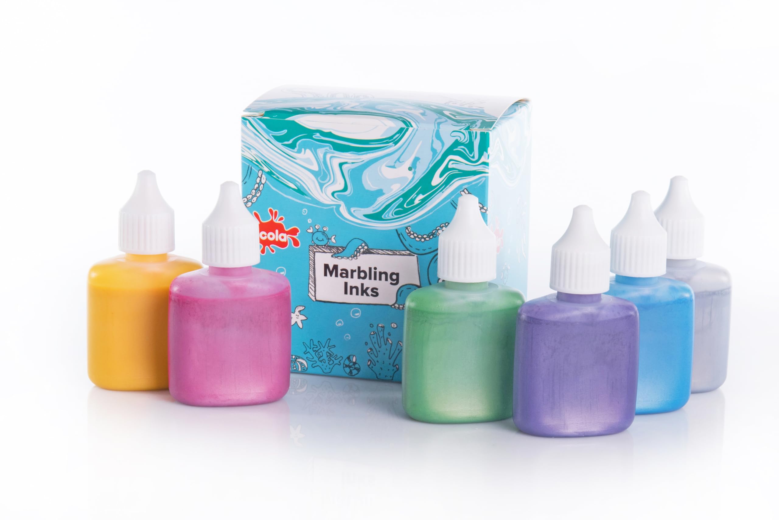 scola Marbling Ink - 6 Assorted Metallic Colours | 25ml Bottles | Oil Based